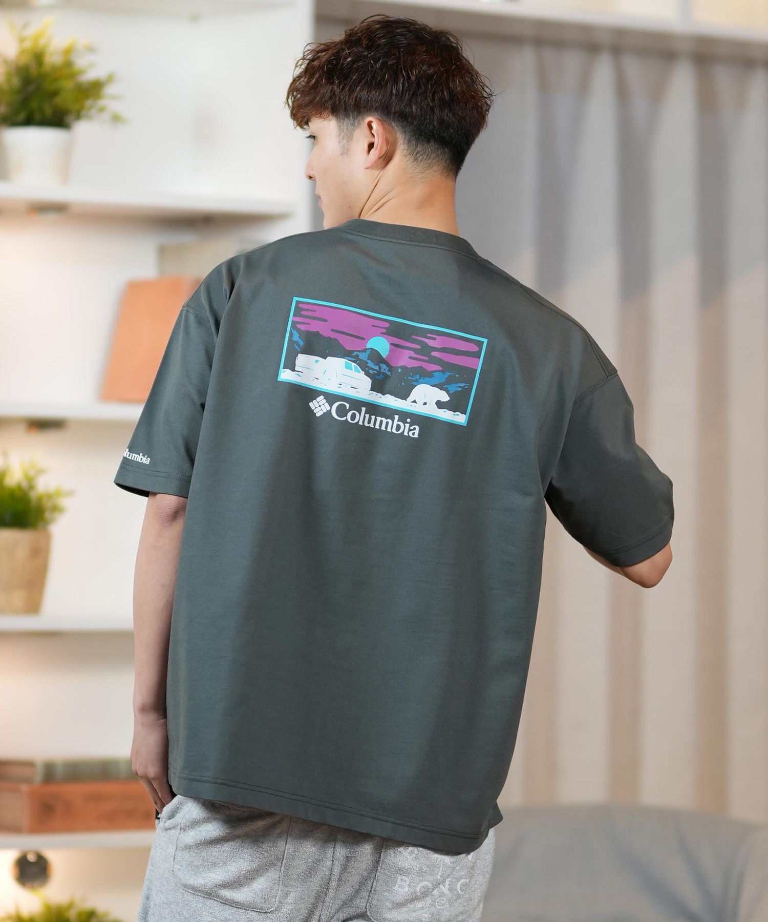 Columbia コロンビア 半袖 Tシャツ メンズ オーバーサイズTシャツ UVケア バックプリント PM4502 ムラサキスポーツ限定(100-S)