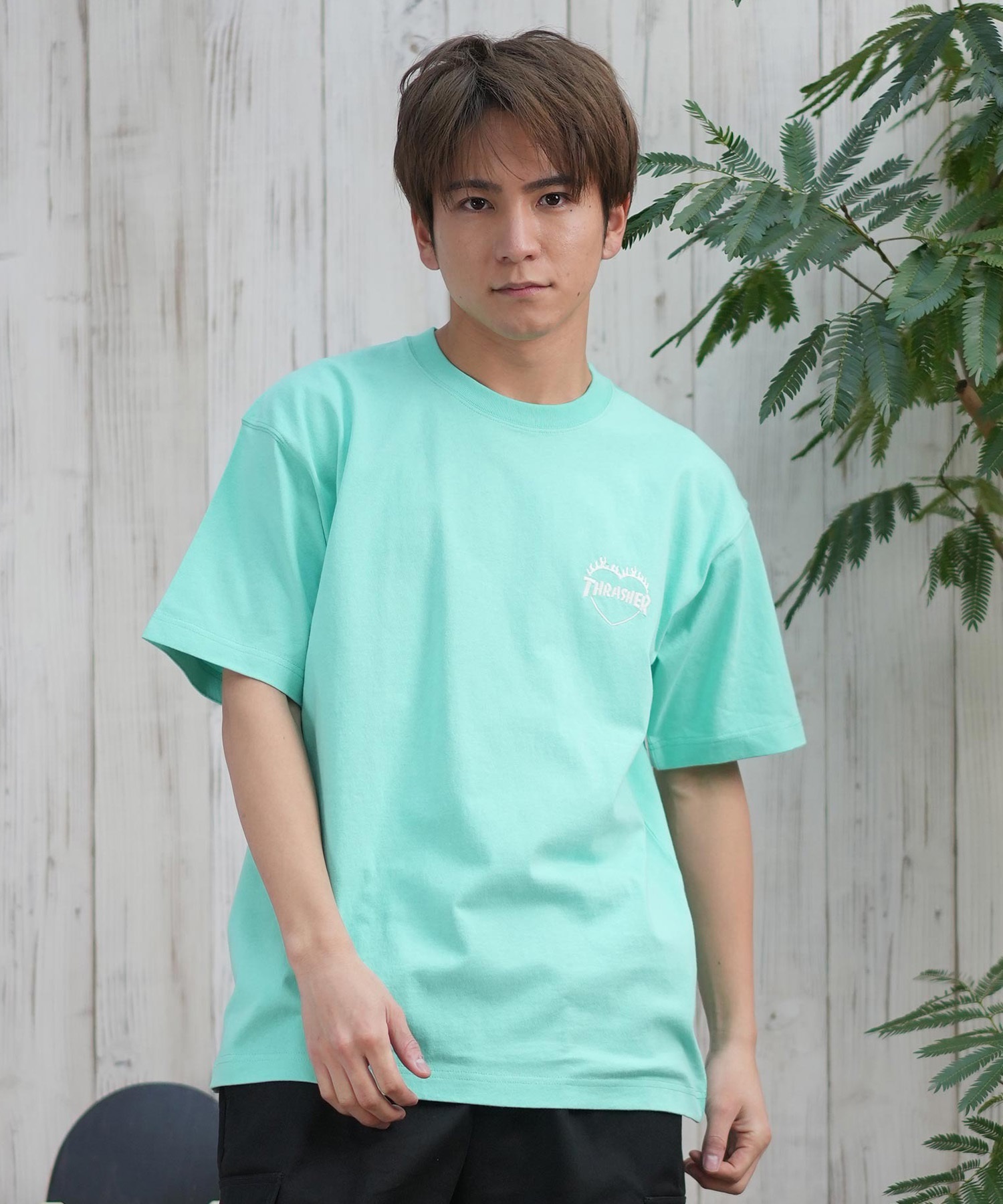 THRASHER スラッシャー 半袖 Tシャツ メンズ フロント刺繍 オーバーサイズ 252TH1ST040 ムラサキスポーツ限定(WHT-S)