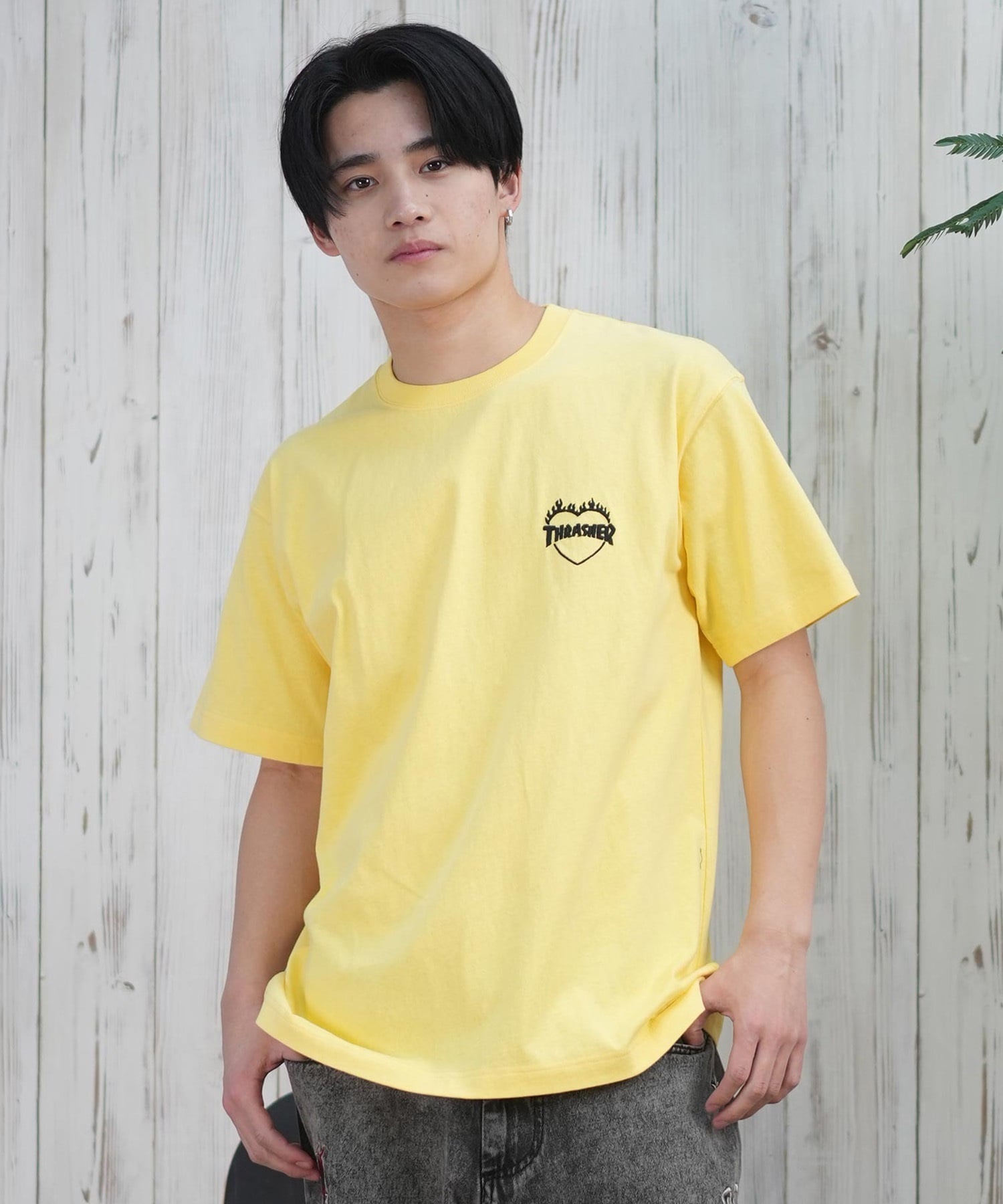 THRASHER スラッシャー 半袖 Tシャツ メンズ フロント刺繍 オーバーサイズ 252TH1ST040 ムラサキスポーツ限定(WHT-S)