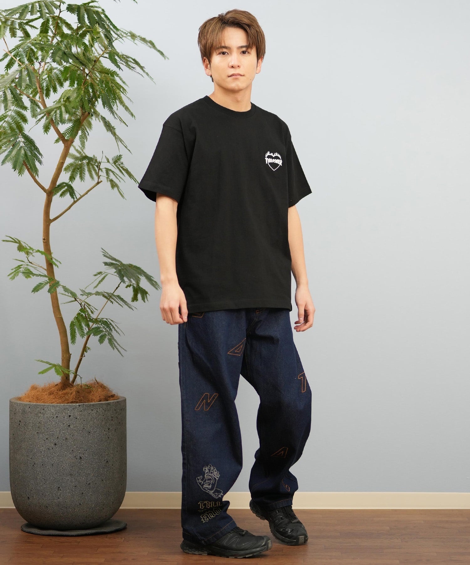 THRASHER スラッシャー 半袖 Tシャツ メンズ フロント刺繍 オーバーサイズ 252TH1ST040 ムラサキスポーツ限定(WHT-S)