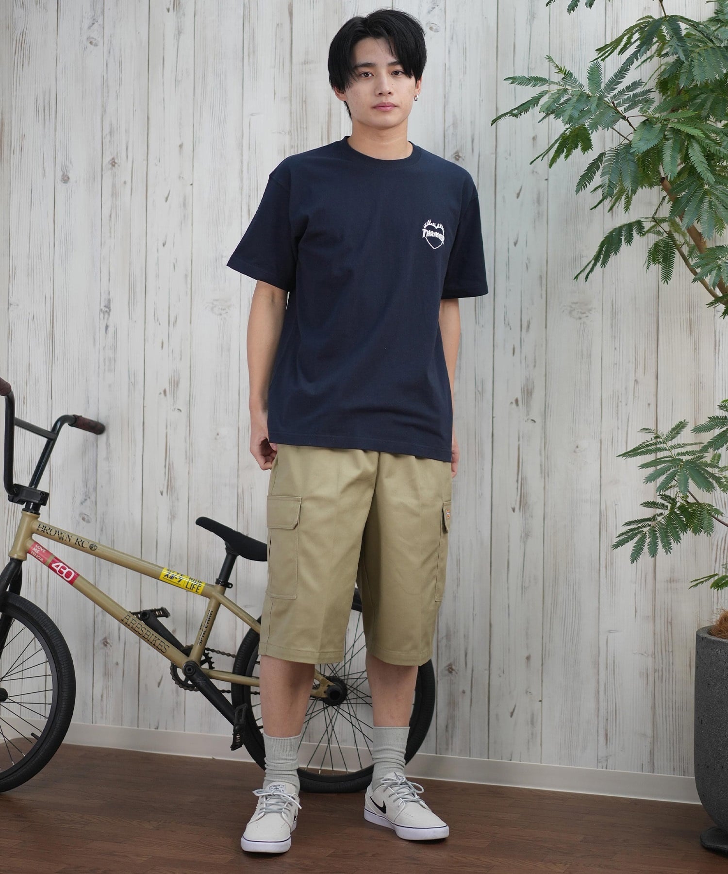 THRASHER スラッシャー 半袖 Tシャツ メンズ フロント刺繍 オーバーサイズ 252TH1ST040 ムラサキスポーツ限定(WHT-S)