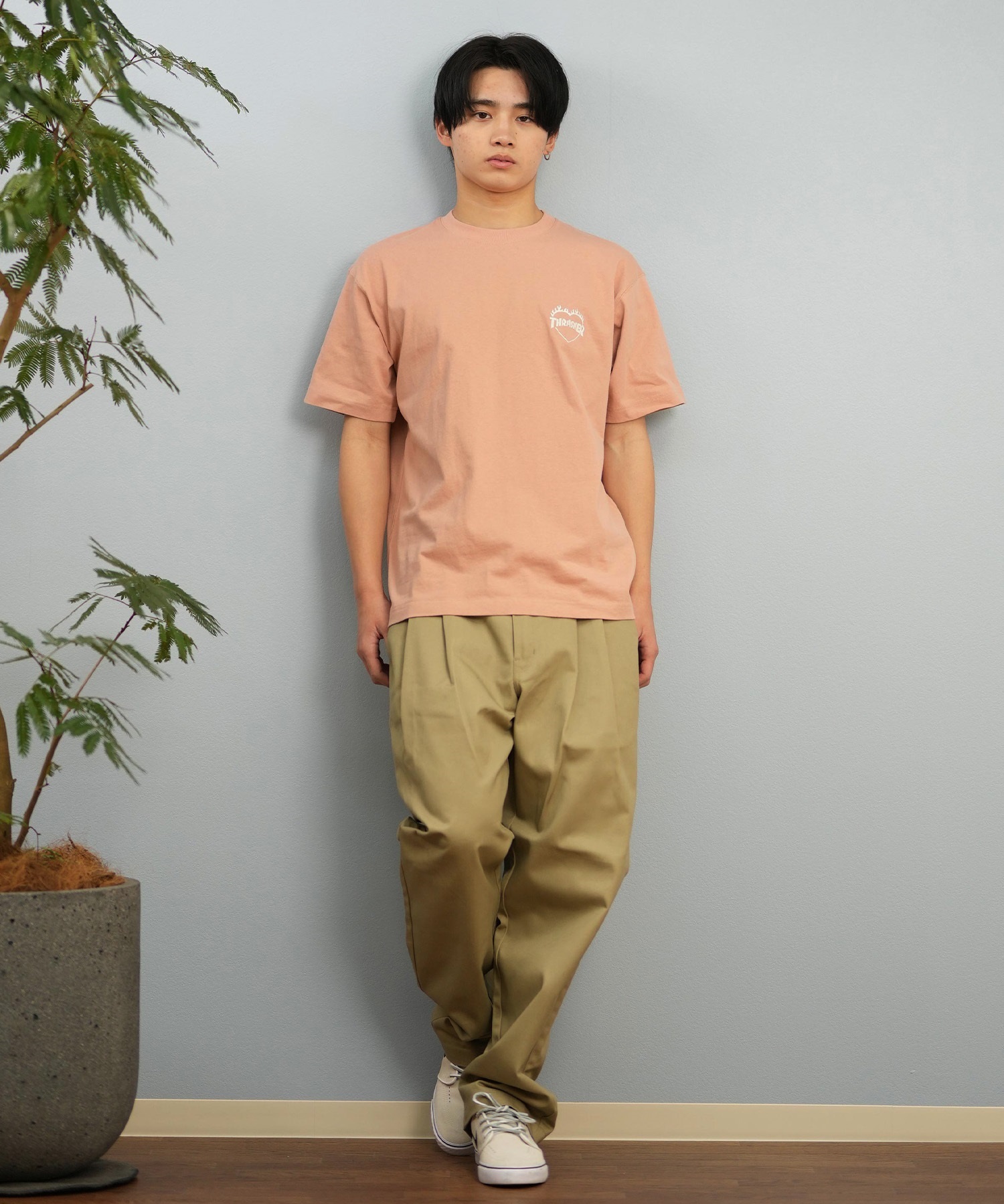 THRASHER スラッシャー 半袖 Tシャツ メンズ フロント刺繍 オーバーサイズ 252TH1ST040 ムラサキスポーツ限定(WHT-S)