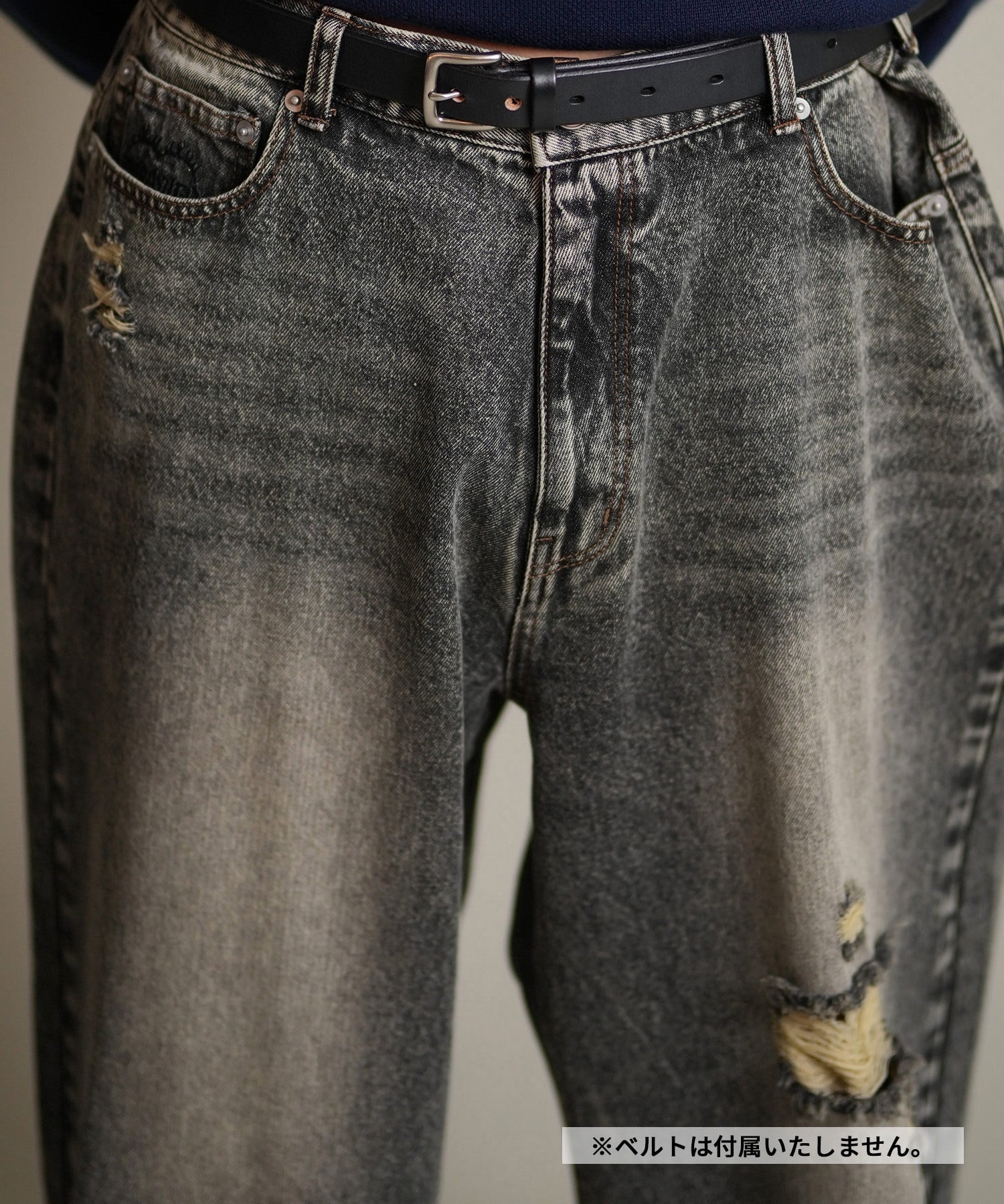 THRASHER スラッシャー ロングパンツ メンズ デニム パンツ Gパン 古着風 ウォッシュ加工 ダメージ加工 ヴィンテージ加工 254TH1LP140(BLK-M)