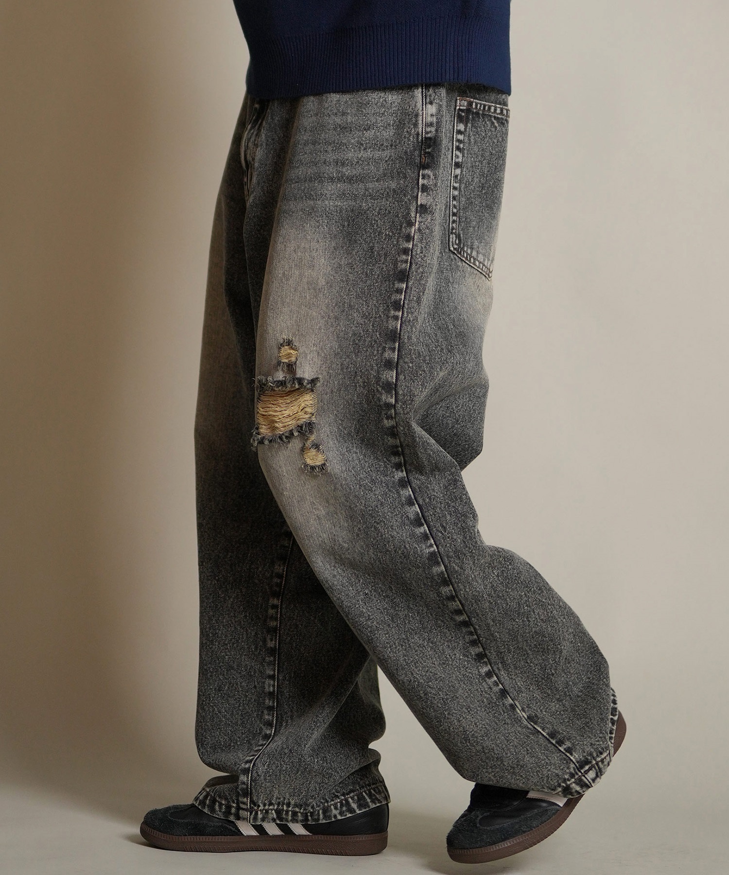 THRASHER スラッシャー ロングパンツ メンズ デニム パンツ Gパン 古着風 ウォッシュ加工 ダメージ加工 ヴィンテージ加工 254TH1LP140(BLK-M)