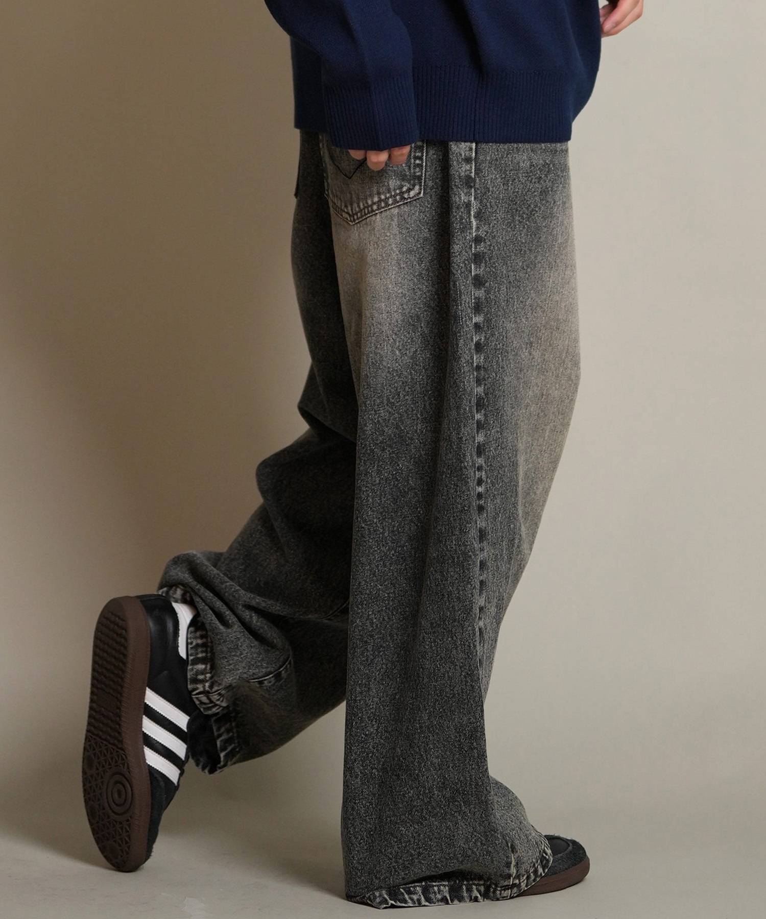 THRASHER スラッシャー ロングパンツ メンズ デニム パンツ Gパン 古着風 ウォッシュ加工 ダメージ加工 ヴィンテージ加工 254TH1LP140(BLK-M)