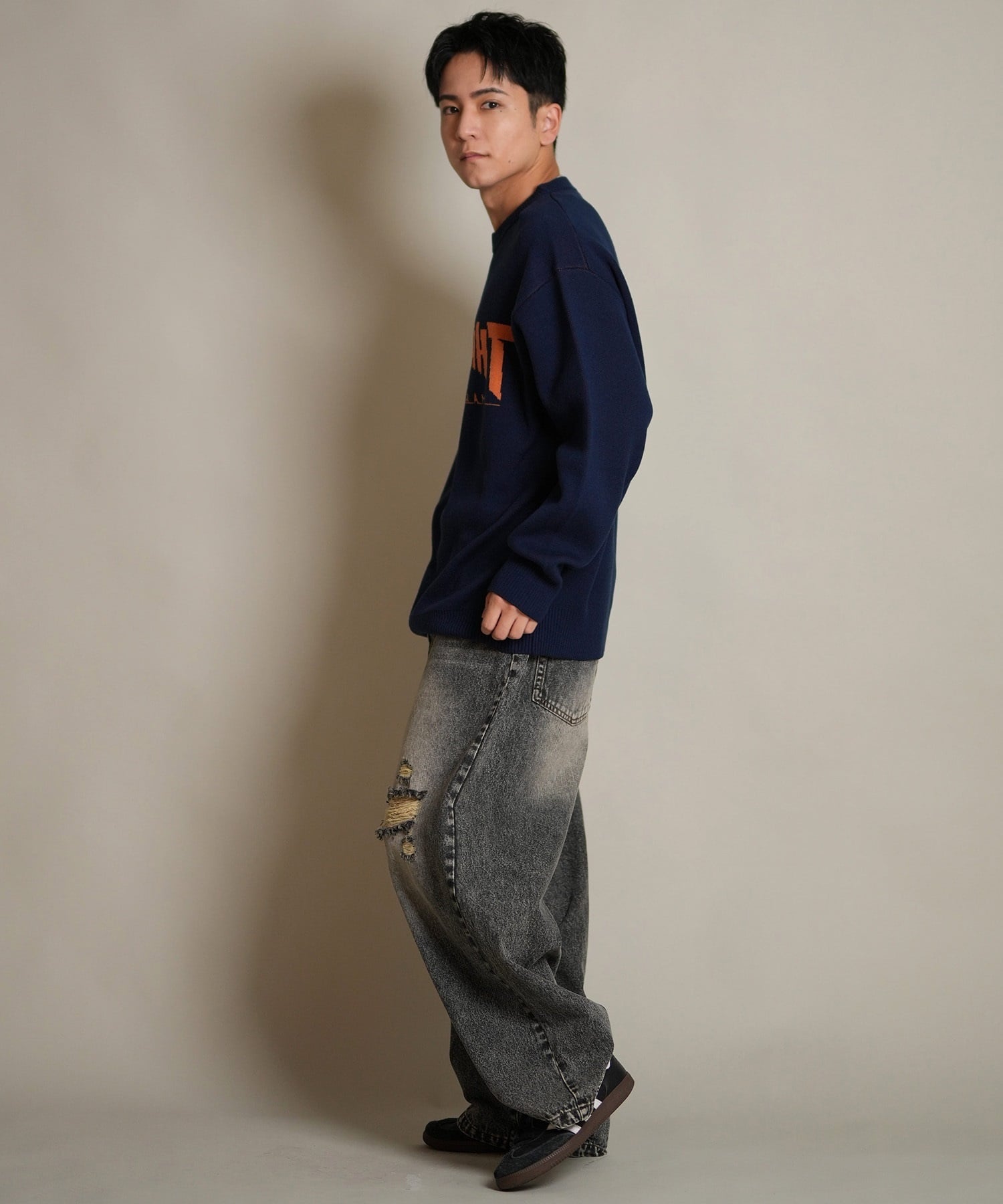 THRASHER スラッシャー ロングパンツ メンズ デニム パンツ Gパン 古着風 ウォッシュ加工 ダメージ加工 ヴィンテージ加工 254TH1LP140(BLK-M)