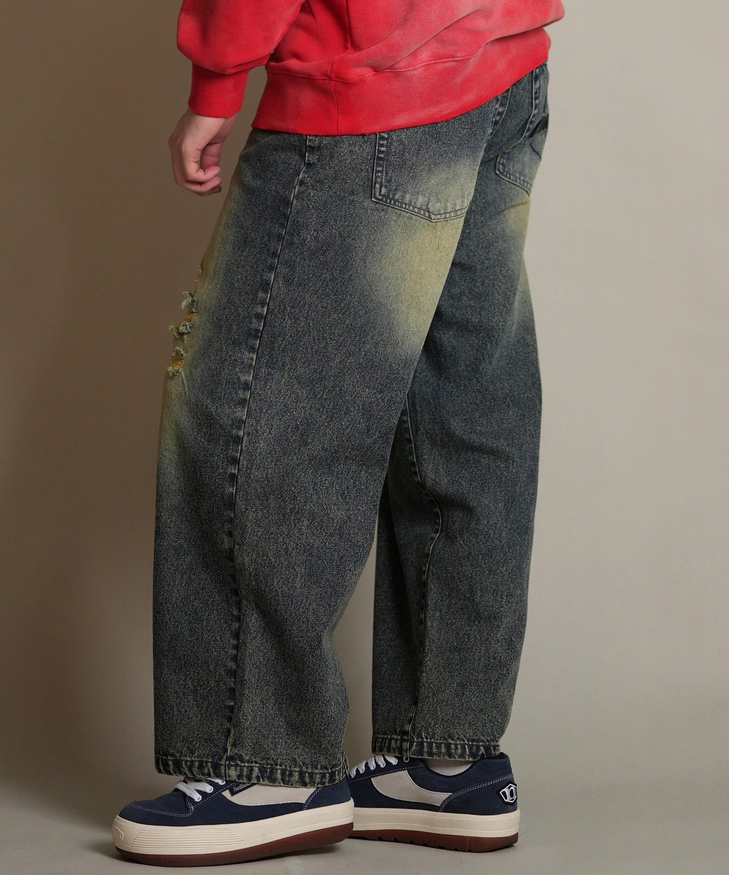 THRASHER スラッシャー ロングパンツ メンズ デニム パンツ Gパン 古着風 ウォッシュ加工 ダメージ加工 ヴィンテージ加工 254TH1LP140(BLK-M)