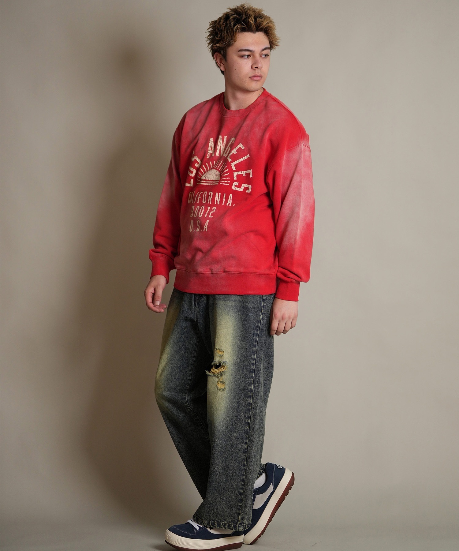 THRASHER スラッシャー ロングパンツ メンズ デニム パンツ Gパン 古着風 ウォッシュ加工 ダメージ加工 ヴィンテージ加工 254TH1LP140(BLK-M)