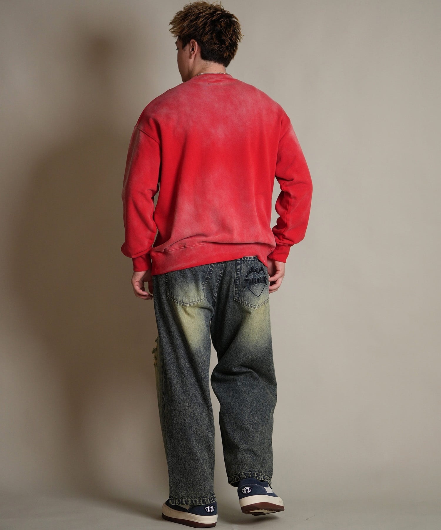 THRASHER スラッシャー ロングパンツ メンズ デニム パンツ Gパン 古着風 ウォッシュ加工 ダメージ加工 ヴィンテージ加工 254TH1LP140(BLK-M)