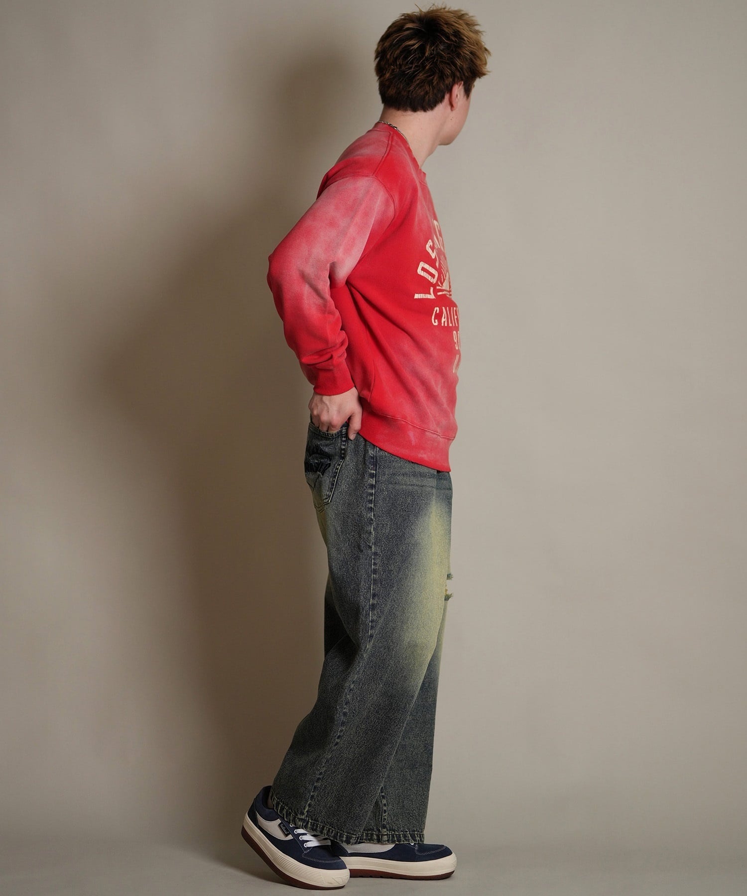 THRASHER スラッシャー ロングパンツ メンズ デニム パンツ Gパン 古着風 ウォッシュ加工 ダメージ加工 ヴィンテージ加工 254TH1LP140(BLK-M)