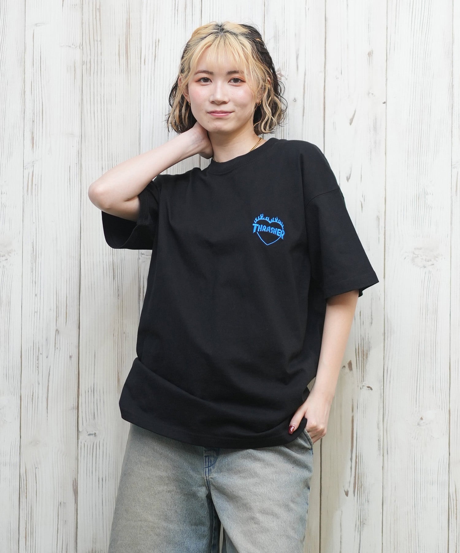 THRASHER スラッシャー 半袖 Tシャツ レディース バックプリント バーニングハート 252TH2ST030(WHT-1-M)