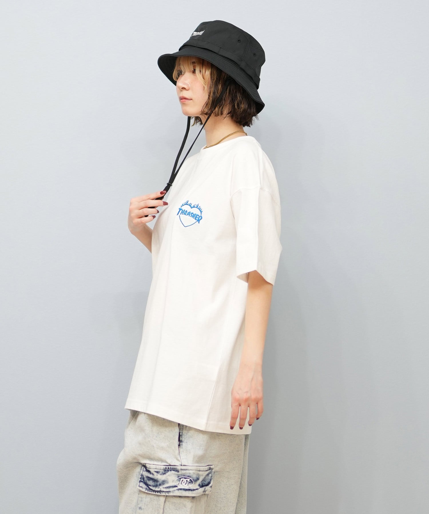THRASHER スラッシャー 半袖 Tシャツ レディース バックプリント バーニングハート 252TH2ST030(WHT-1-M)