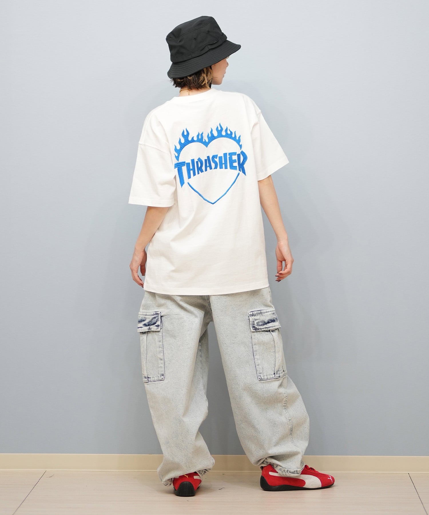 THRASHER スラッシャー 半袖 Tシャツ レディース バックプリント バーニングハート 252TH2ST030(WHT-1-M)