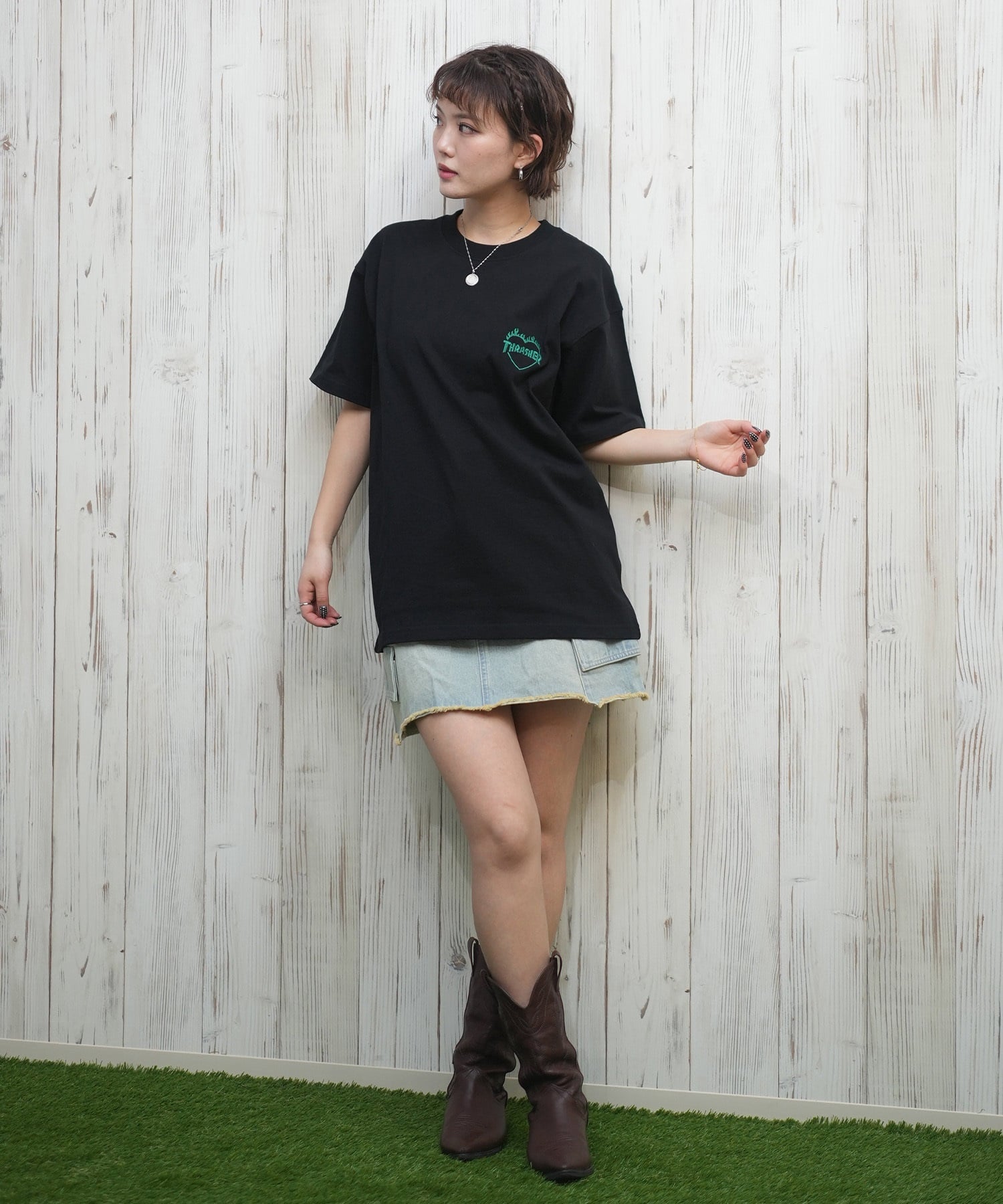 THRASHER スラッシャー 半袖 Tシャツ レディース バックプリント バーニングハート 252TH2ST030(WHT-1-M)