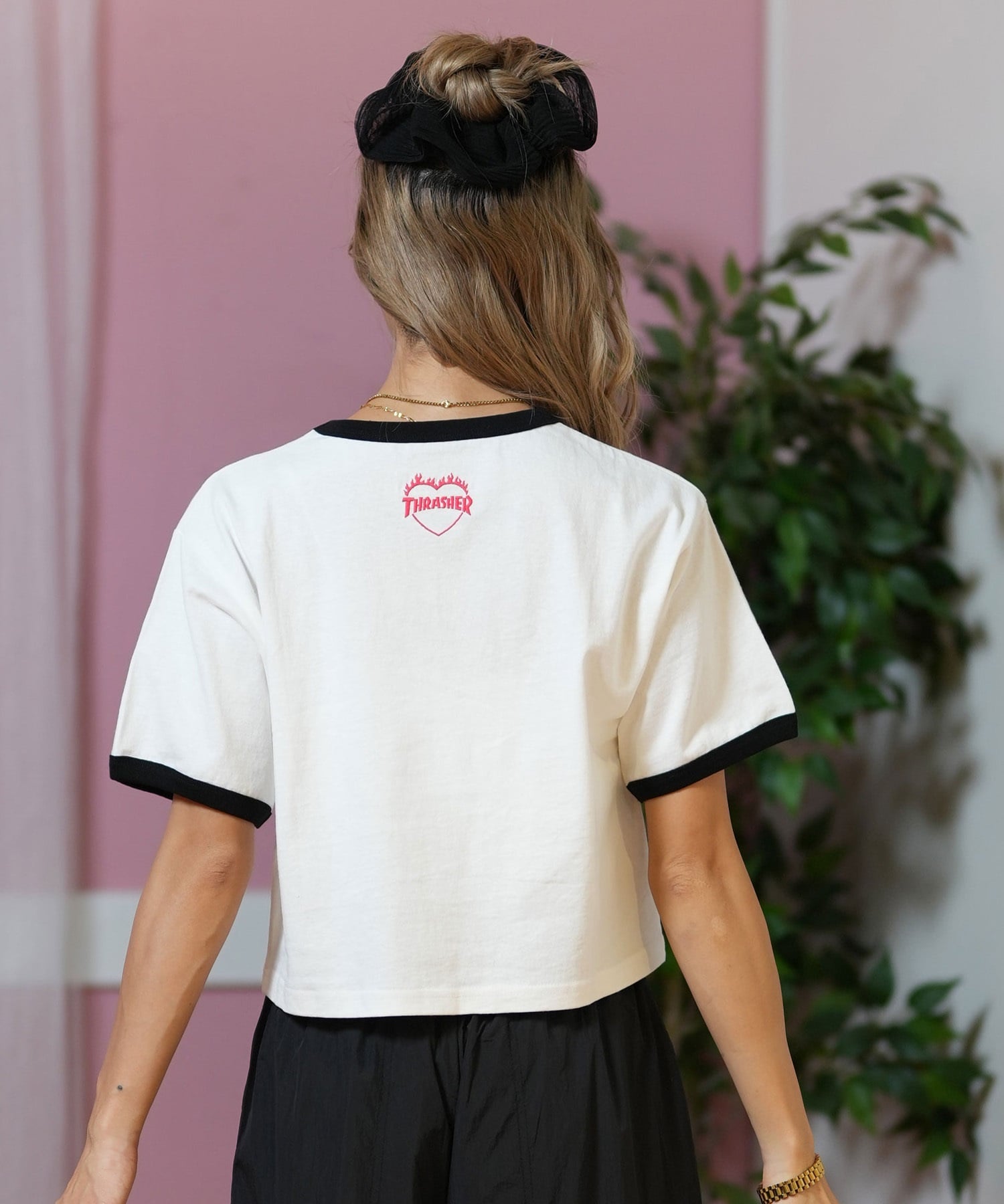 THRASHER スラッシャー 半袖 Tシャツ レディース アイラブTシャツ リンガーシャツ 252TH2ST031(WHT-M)