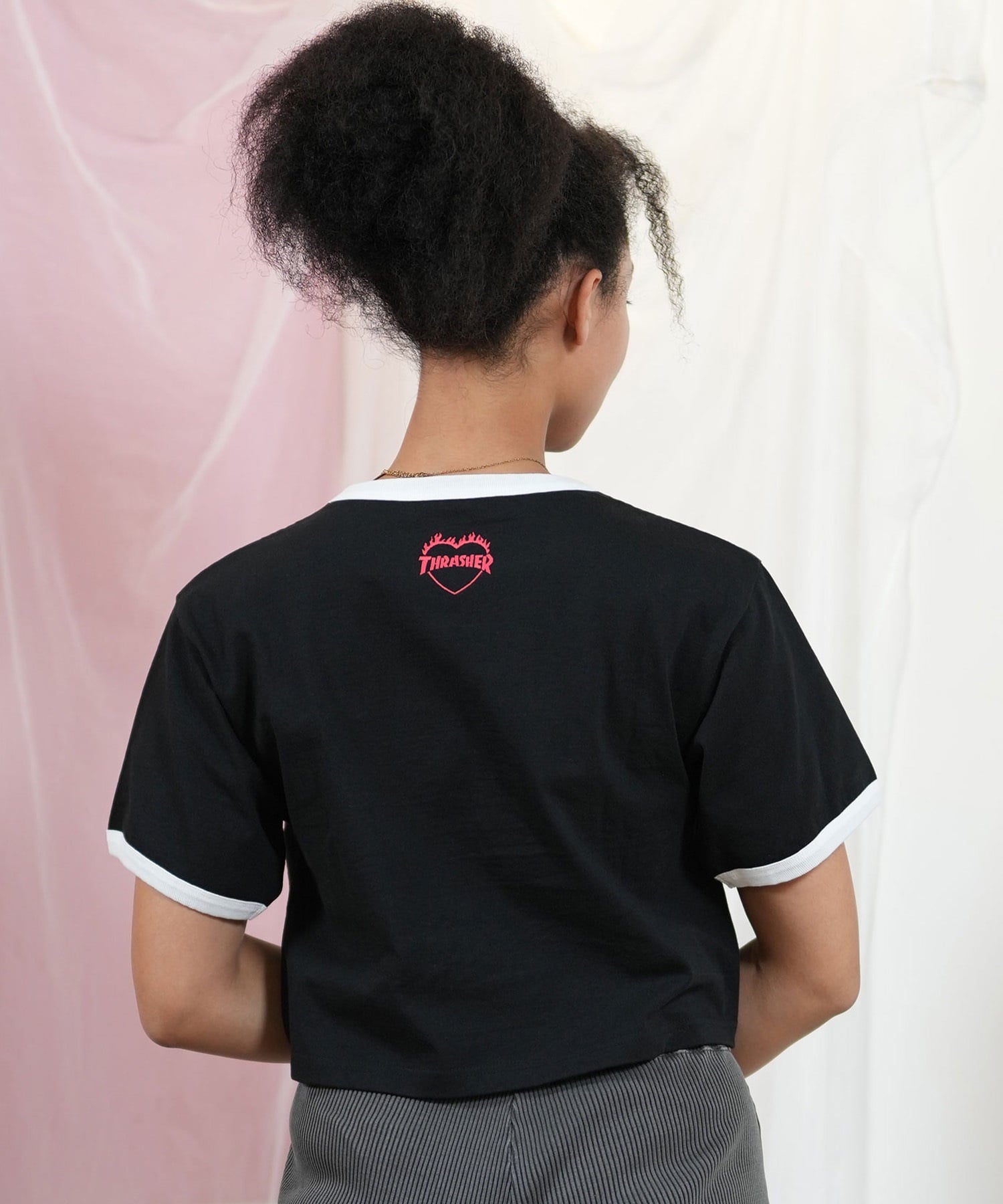 THRASHER スラッシャー 半袖 Tシャツ レディース アイラブTシャツ リンガーシャツ 252TH2ST031(WHT-M)