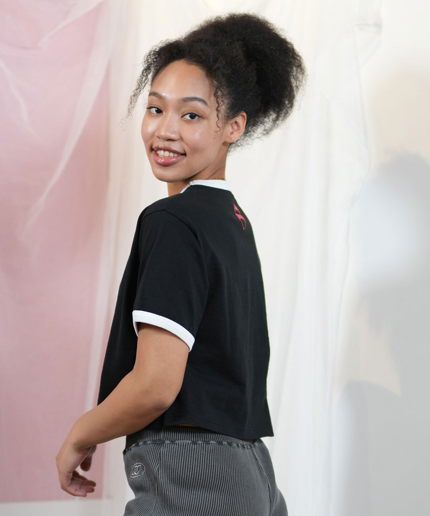 THRASHER スラッシャー 半袖 Tシャツ レディース アイラブTシャツ リンガーシャツ 252TH2ST031(WHT-M)