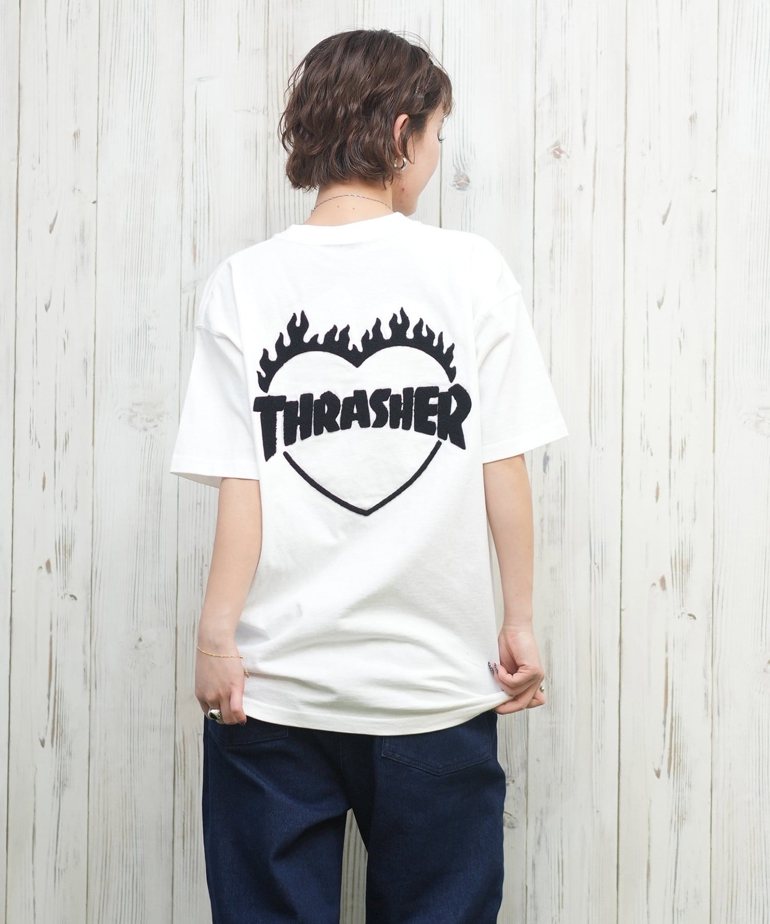 THRASHER スラッシャー 半袖 Tシャツ レディース バーニングハートTシャツ 252TH2ST033(WHT-M)