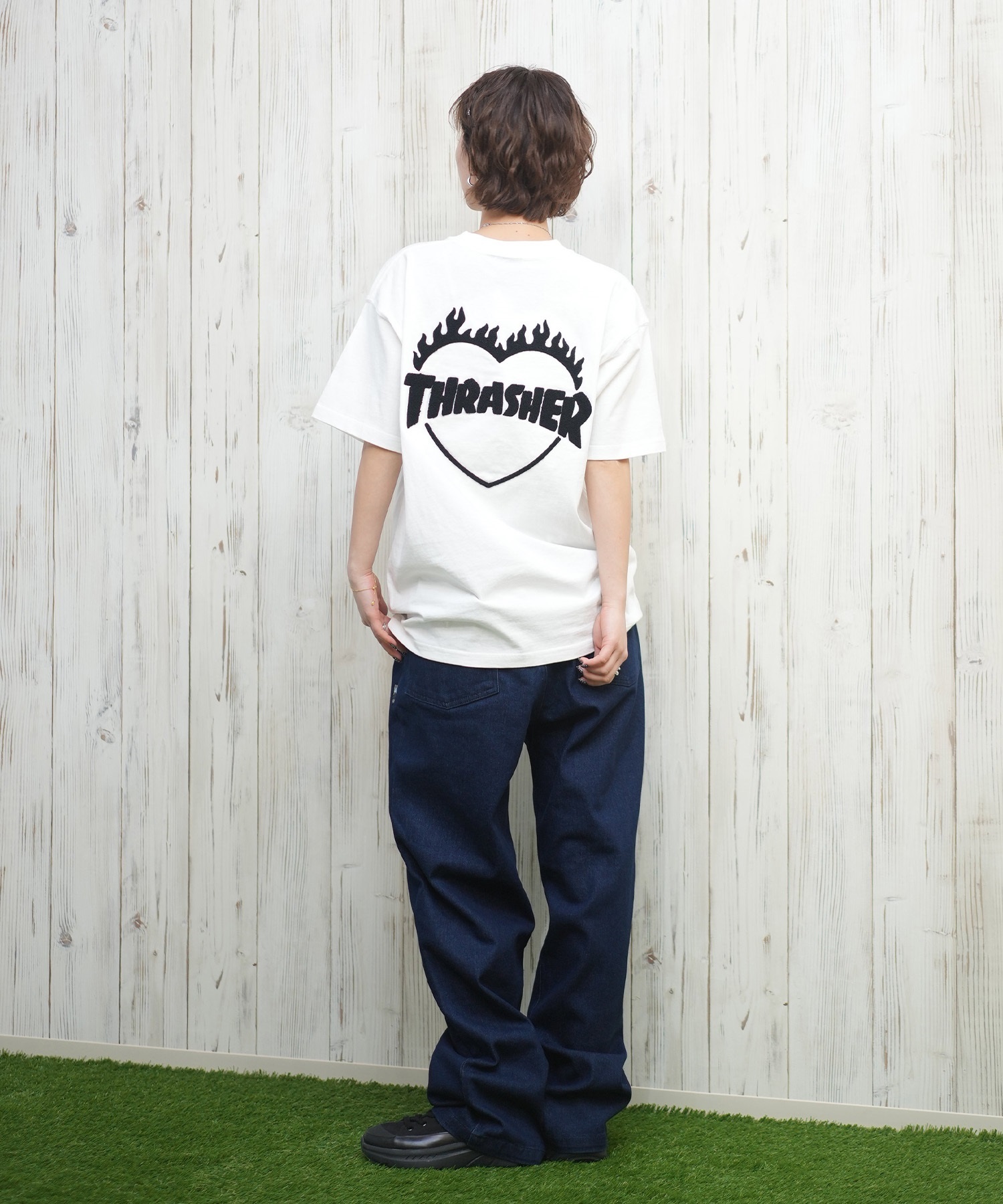 THRASHER スラッシャー 半袖 Tシャツ レディース バーニングハートTシャツ 252TH2ST033(WHT-M)