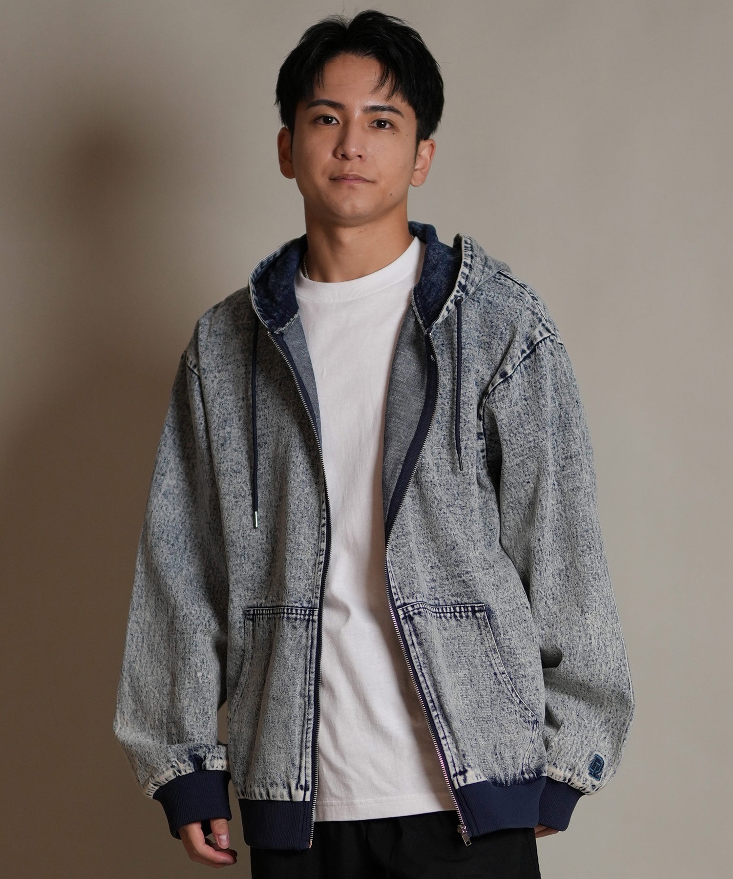 DEAR LAUREL ディアローレル デニム パーカー ジャケット メンズ ジップアップ フーディー ウォッシュ加工 ヴィンテージ風 DENIM PARKA JK D25F-0105(BLK-M)