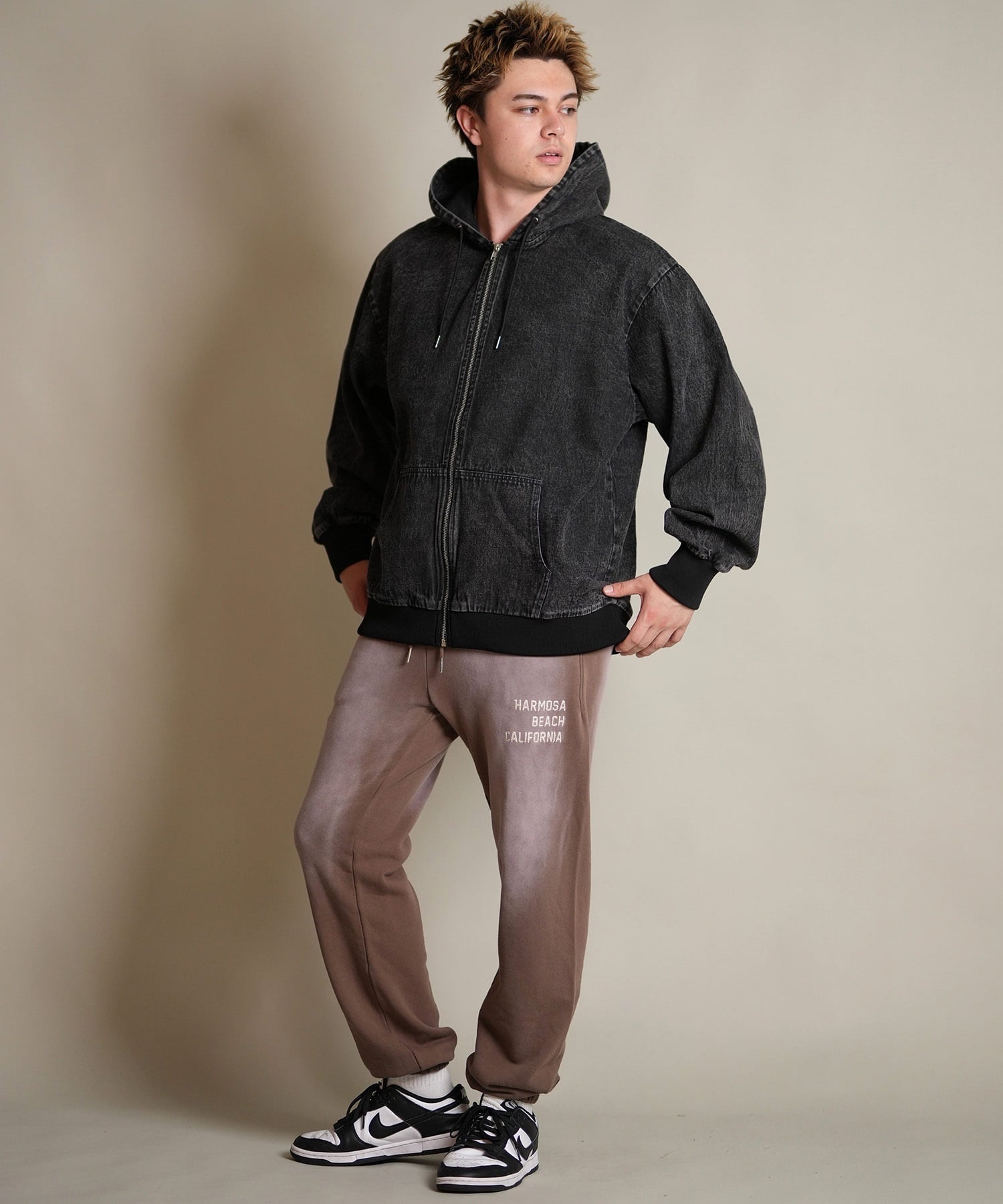 DEAR LAUREL ディアローレル デニム パーカー ジャケット メンズ ジップアップ フーディー ウォッシュ加工 ヴィンテージ風 DENIM PARKA JK D25F-0105(BLK-M)