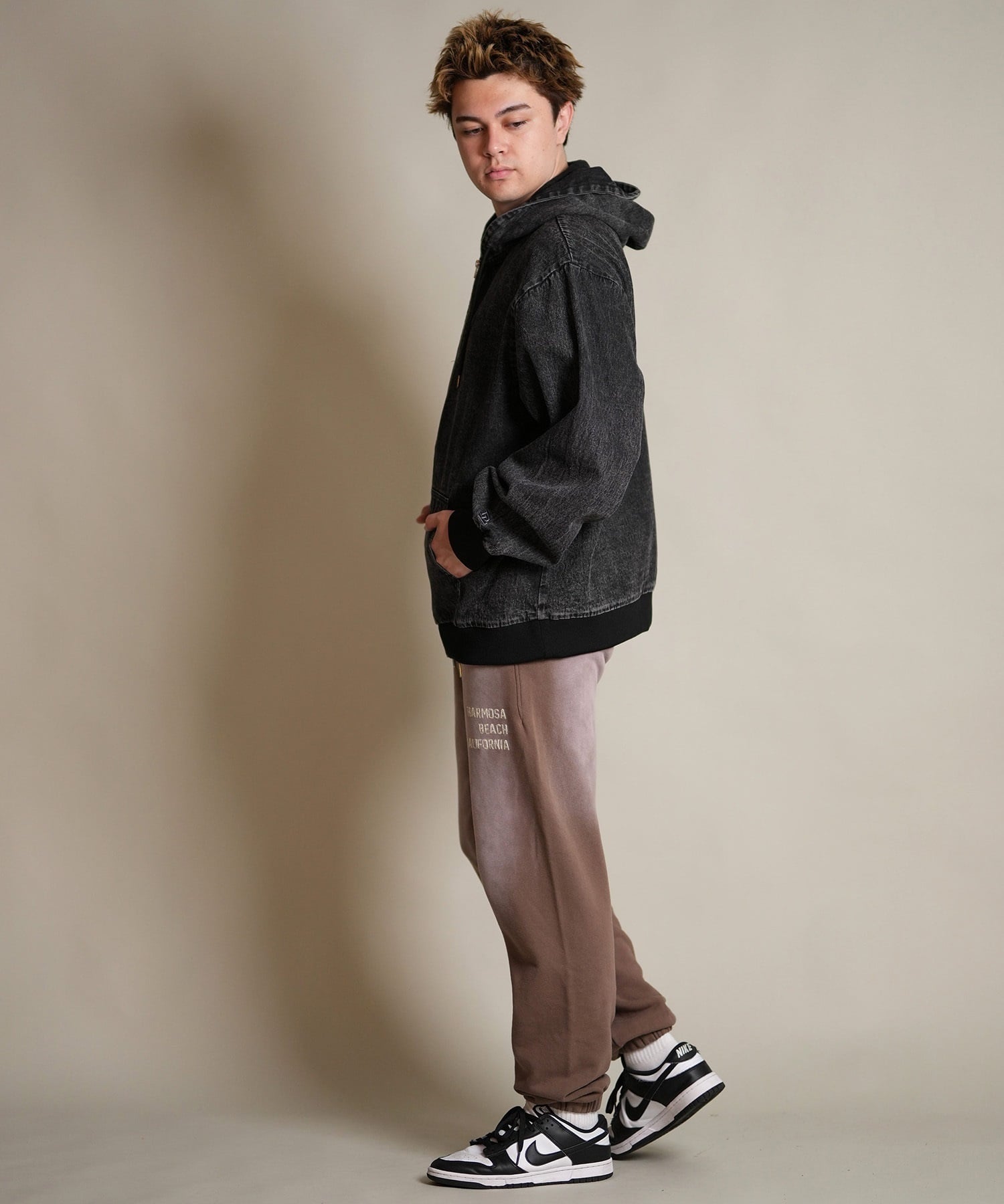 DEAR LAUREL ディアローレル デニム パーカー ジャケット メンズ ジップアップ フーディー ウォッシュ加工 ヴィンテージ風 DENIM PARKA JK D25F-0105(BLK-M)