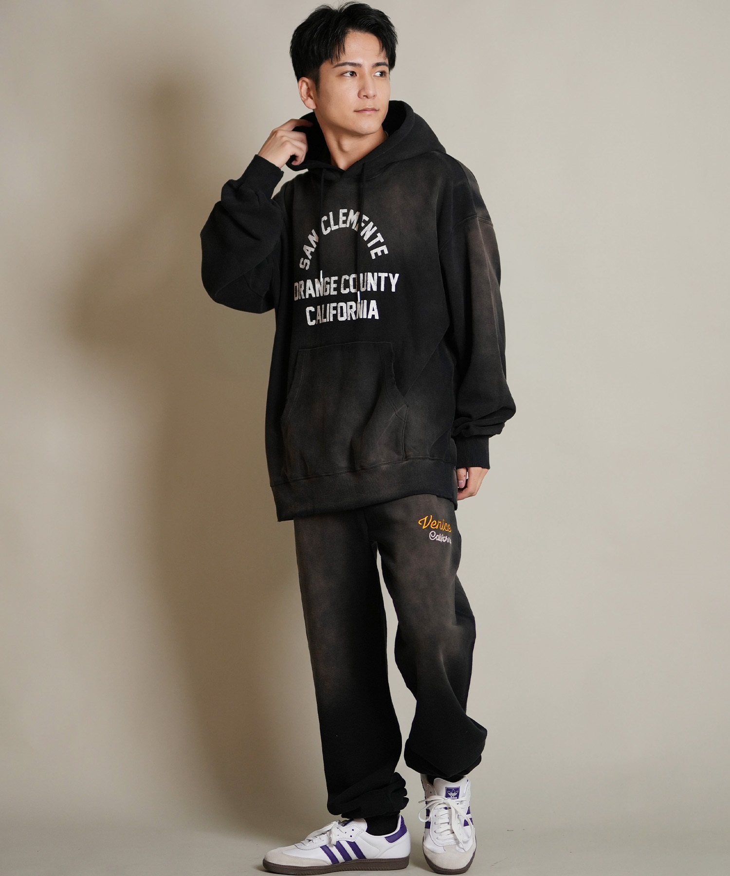 DEAR LAUREL ディアローレル プルオーバー パーカー メンズ 古着風 ヴィンテージ加工 D25F-1202 ムラサキスポーツ限定(BLK-M)