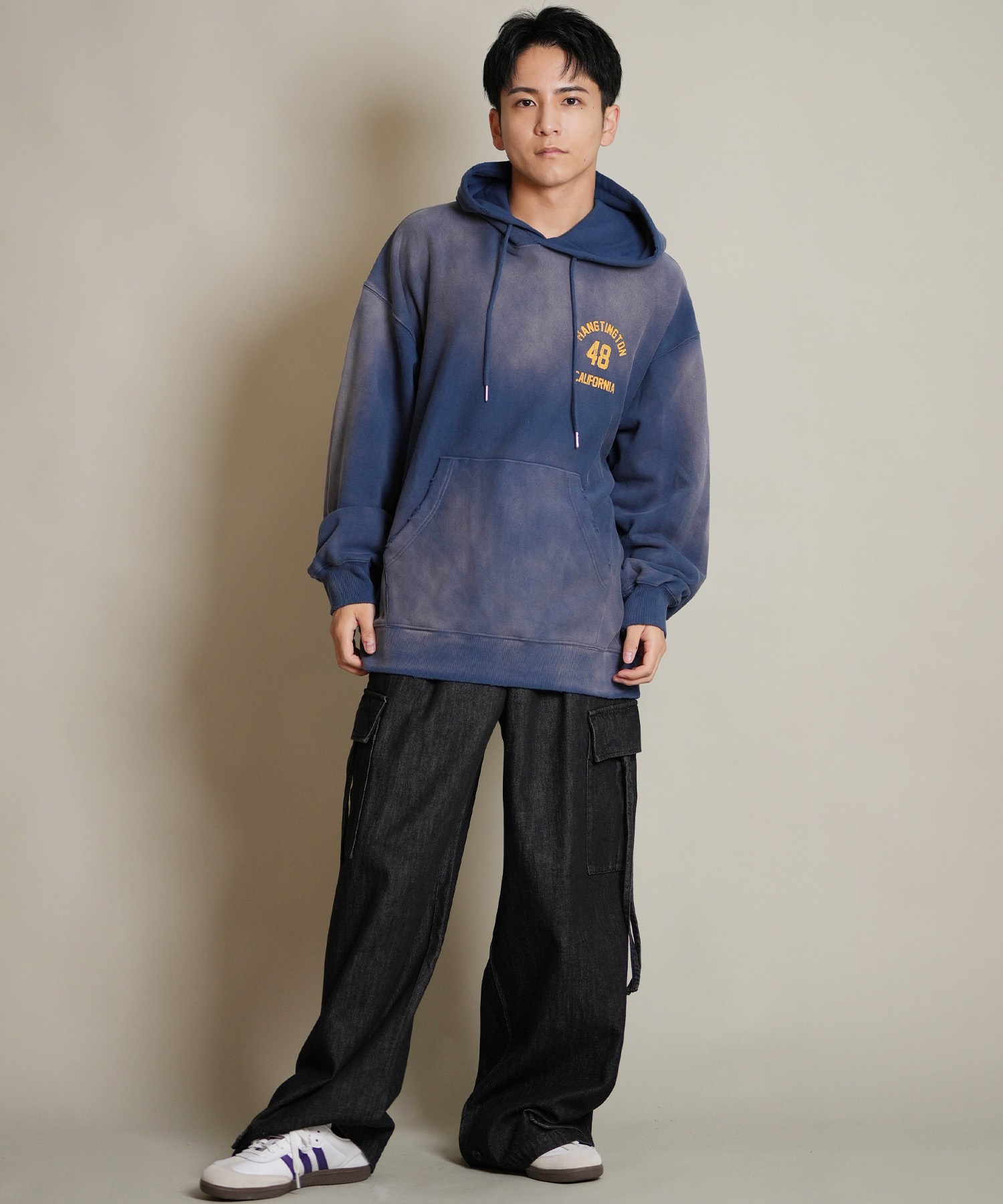 DEAR LAUREL ディアローレル プルオーバー パーカー メンズ 古着風 ヴィンテージ加工 D25F-1202 ムラサキスポーツ限定(BLK-M)