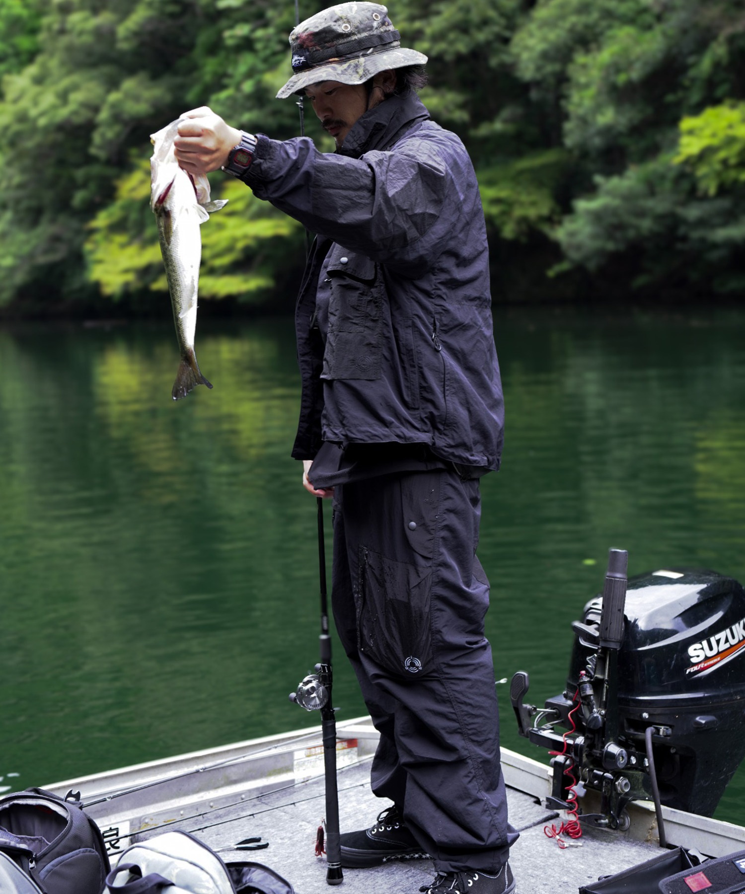 DEAR LAUREL ディアローレル ロングパンツ メンズ フィッシング 撥水 テクニカル キャスティング パンツ セットアップ対応 D25F-3106(BLK-M)