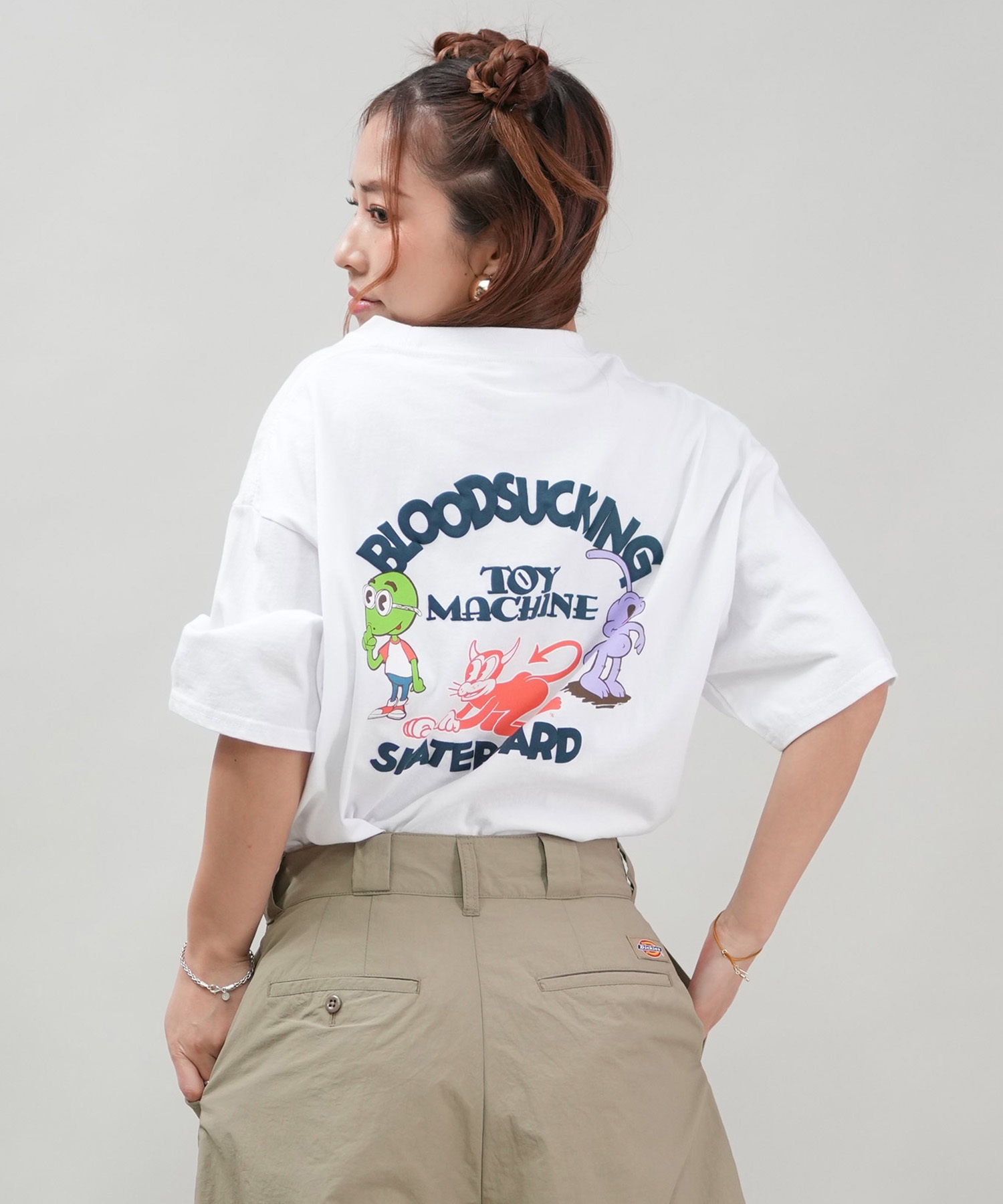 TOY MACHINE トイマシーン 半袖 Tシャツ レディース バックプリント オーバーサイズ MTMSFST16 ムラサキスポーツ限定(WHITE-M)