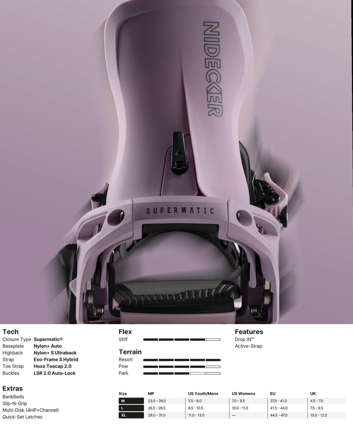 NIDECKER ナイデッカー Lt Supermatic スノーボード バインディング ビンディング メンズ ムラサキスポーツ 25-26モデル MM B21 【2526】(WT-L)