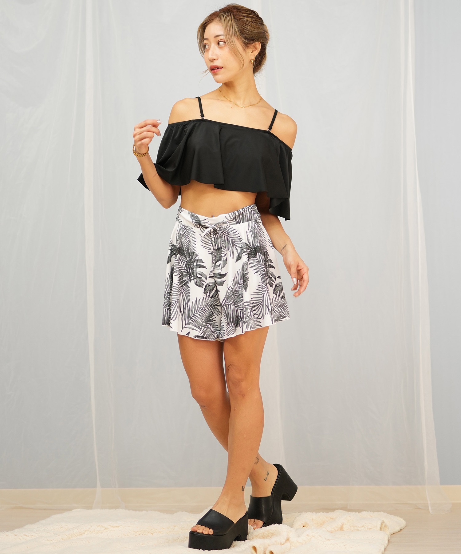 Beach Queen ビーチクイーン 水着 レディース  3点セット ショーツ付き フレア 403510(WHT-9)