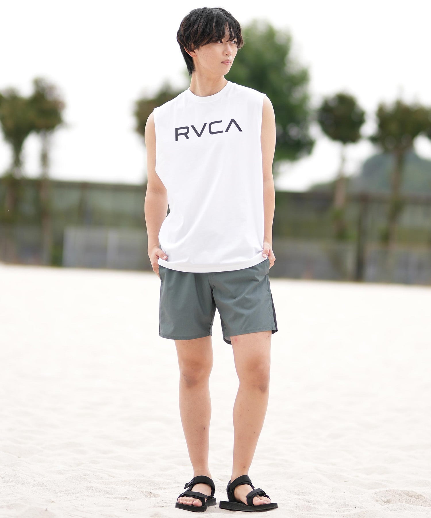 RVCA ルーカ ラッシュガード メンズ タンクトップ バックプリント UVカット 吸水速乾 水陸両用 BF041-878(WHT-S)
