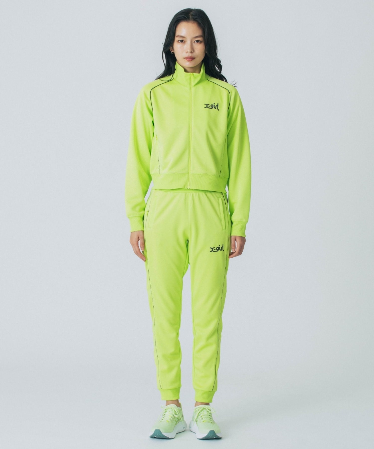 X-girl SPORTSエックスガールスポーツ アウター レディース トラックジャケット ショート丈 吸水速乾 UVカット SHORT TRACK JACKET 155251021004(LIME-M)