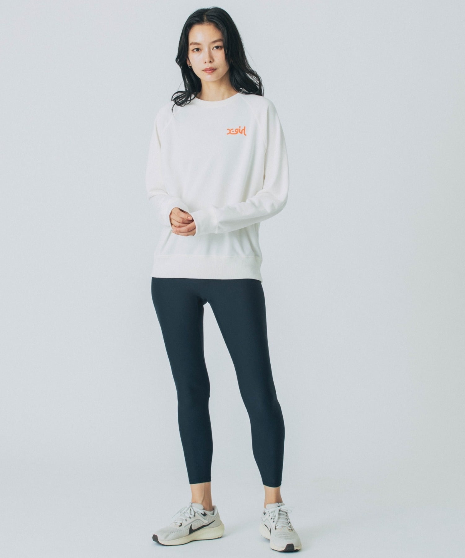 X-girl SPORTS エックスガールスポーツトレーナー レディース クルーネック スウェット 裏毛 UVカット 吸水速乾 155251012003(WHITE-M)