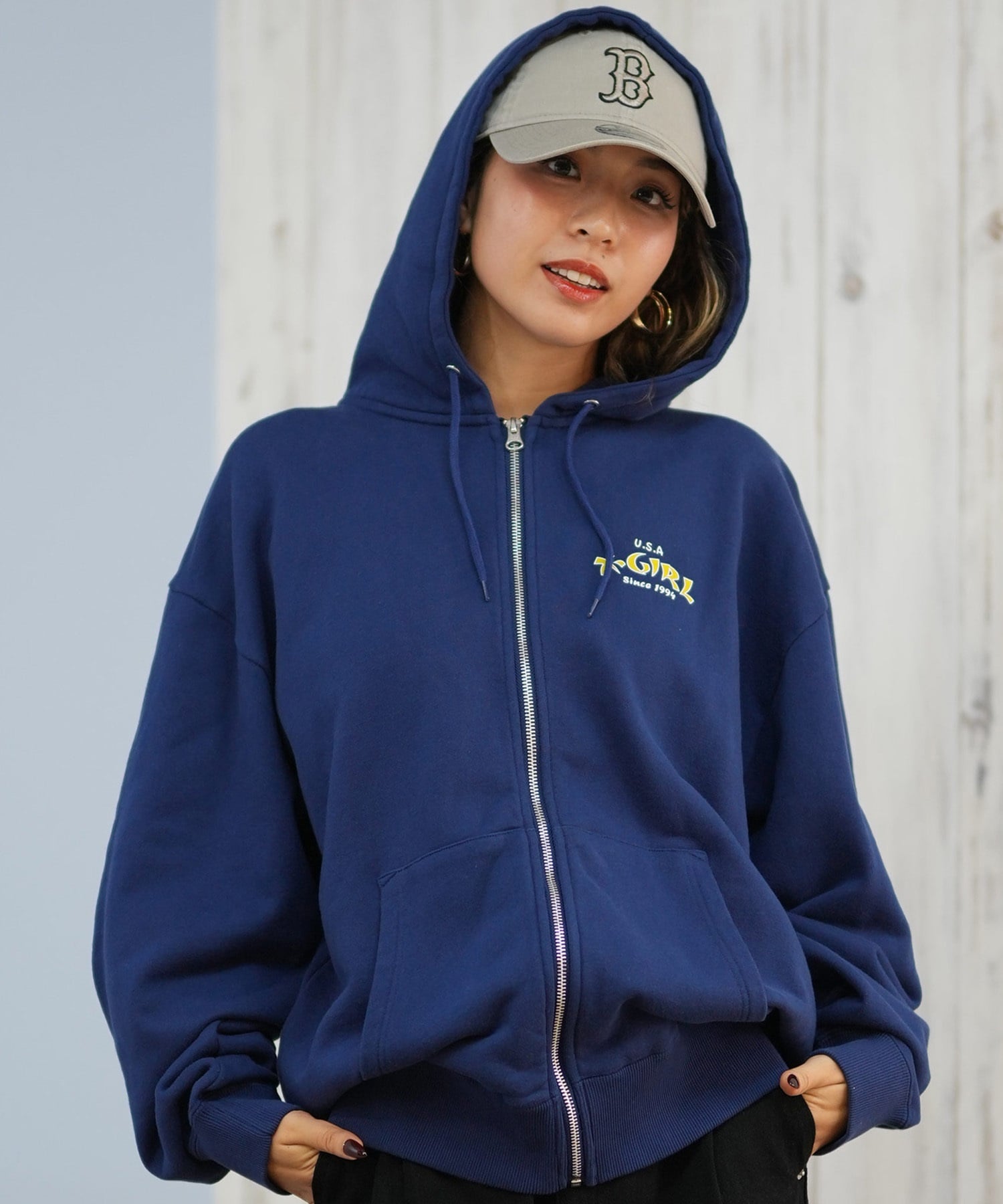 X-GIRL エックスガール ジップアップ パーカー レディース バックプリント ロゴ ARCH LOGO ZIP UP HOODIE 105253012022(ASH-S)
