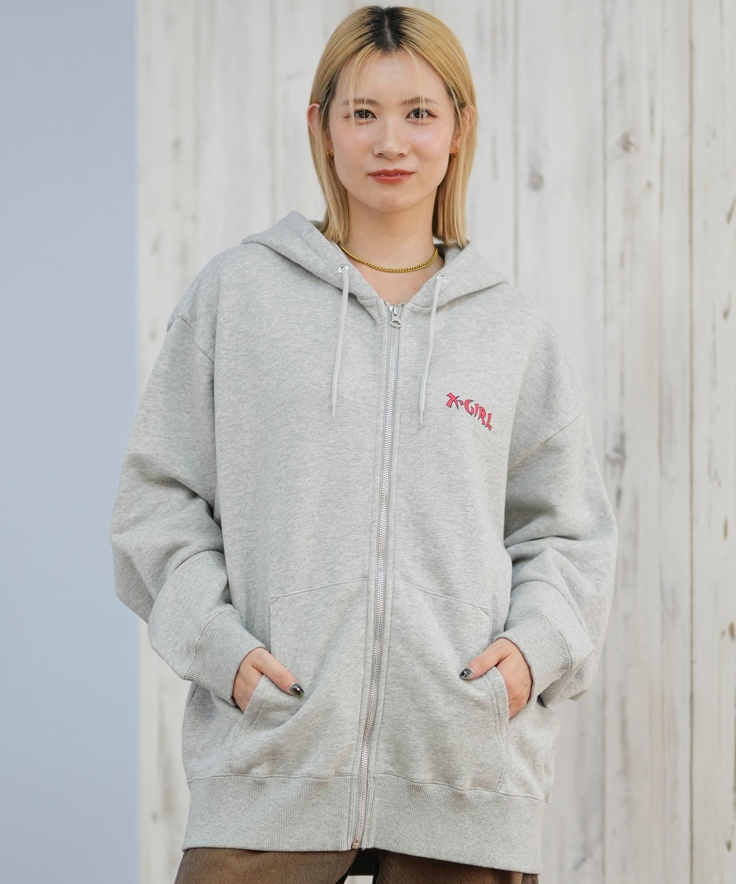 X-GIRL エックスガール ジップアップ パーカー レディース バックプリント ロゴ HEART ZIP UP HOODIE 105253012024(ASH-S)