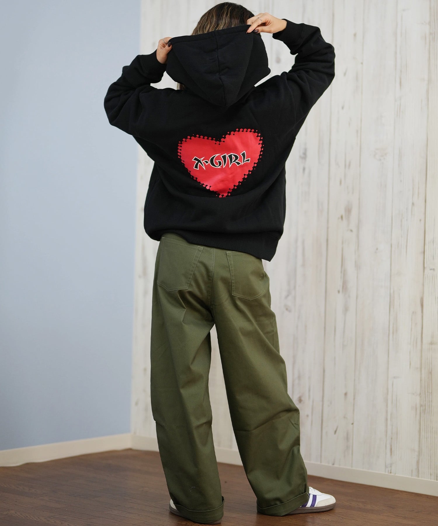 X-GIRL エックスガール ジップアップ パーカー レディース バックプリント ロゴ HEART ZIP UP HOODIE 105253012024(ASH-S)