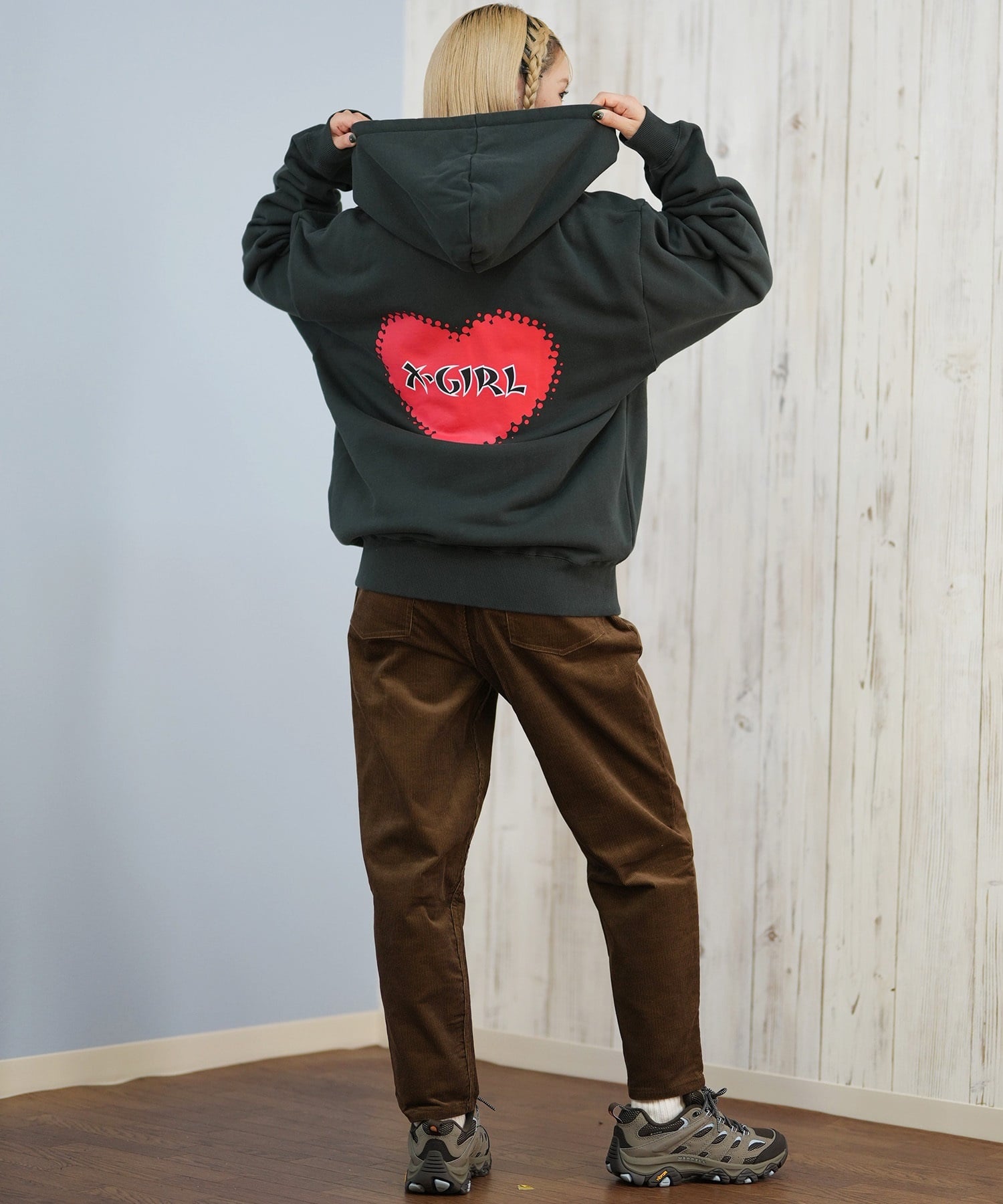 X-GIRL エックスガール ジップアップ パーカー レディース バックプリント ロゴ HEART ZIP UP HOODIE 105253012024(ASH-S)