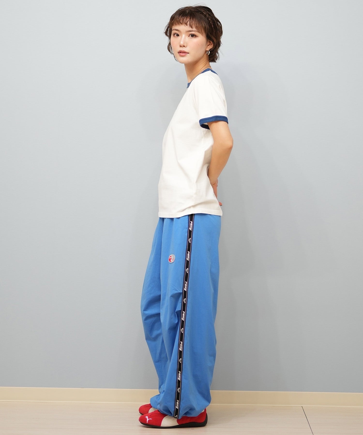 X-girl エックスガール 半袖 Tシャツ レディース リンガーシャツ フロントロゴ LOGO S S RINGER CLASSIC TEE 105251011031(BLACK-S)