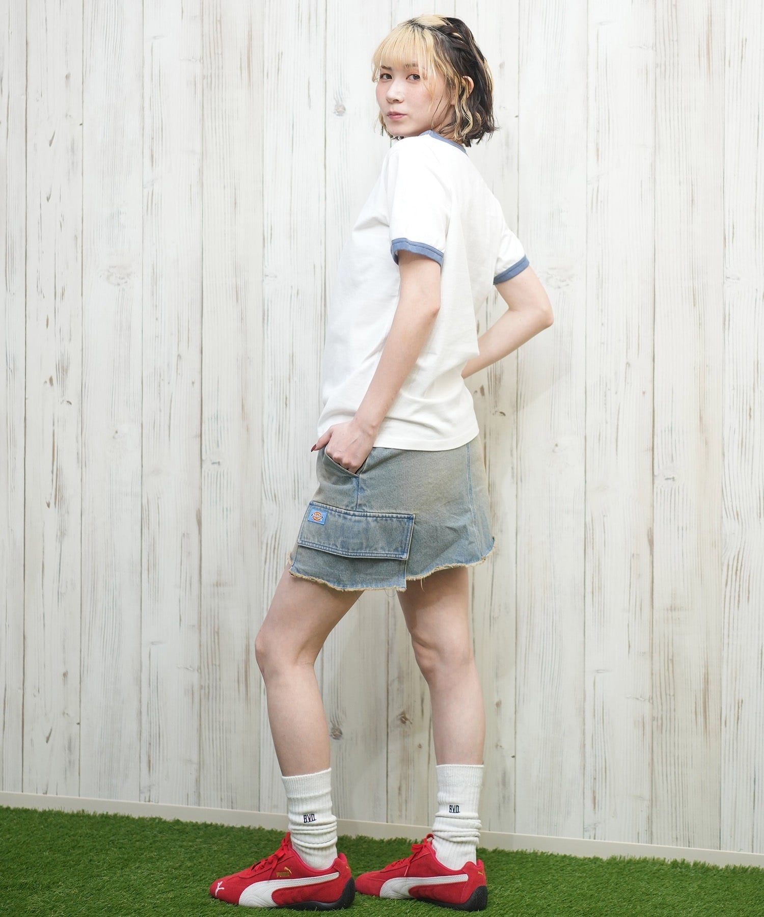 X-girl エックスガール 半袖 Tシャツ レディース リンガーシャツ フロントロゴ LOGO S S RINGER CLASSIC TEE 105251011031(BLACK-S)