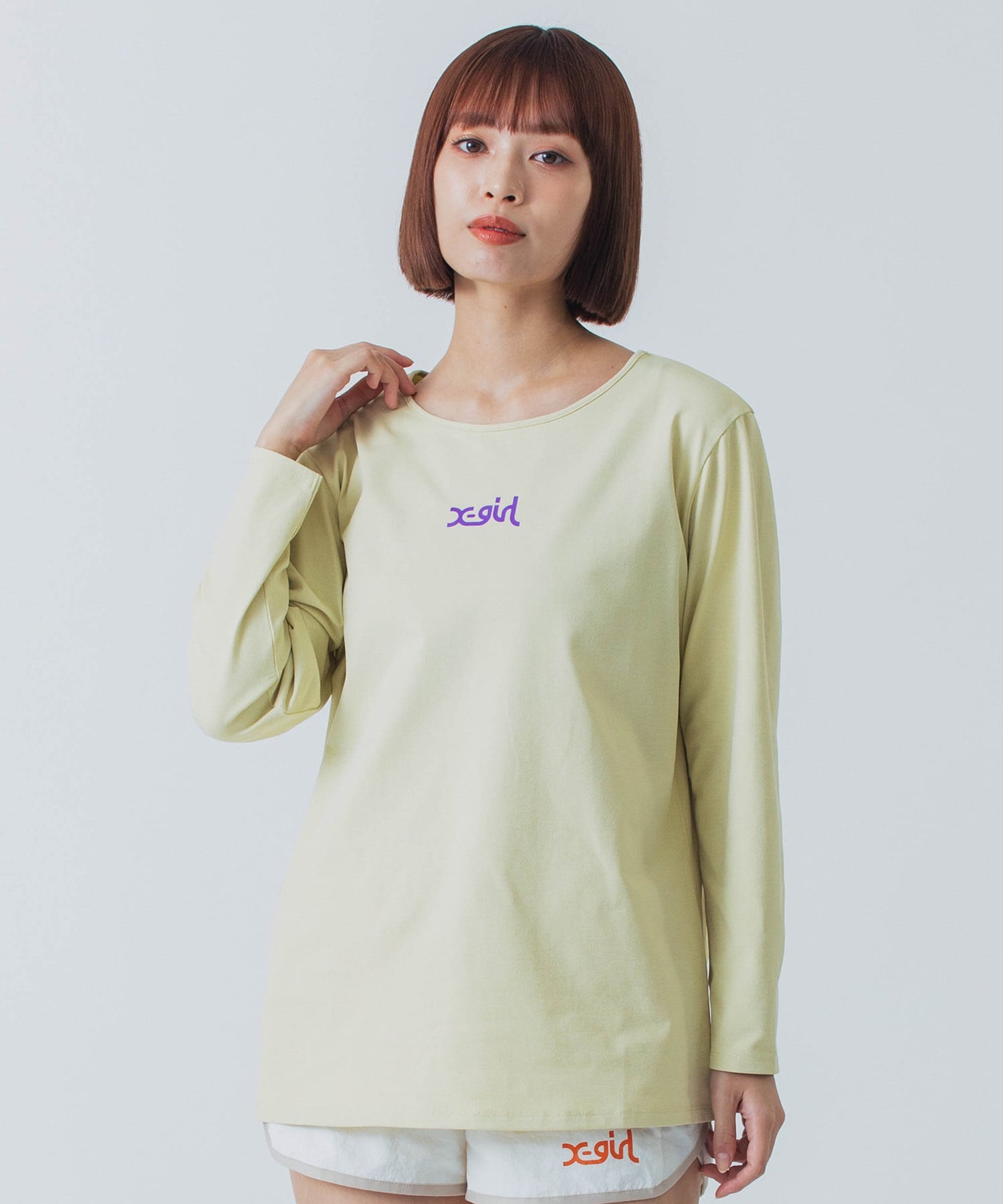 X-girl SPORTSエックスガールスポーツ長袖 Tシャツ レディース ロンT UVカット 吸水速乾 接触冷感 155251013004(WHITE-M)