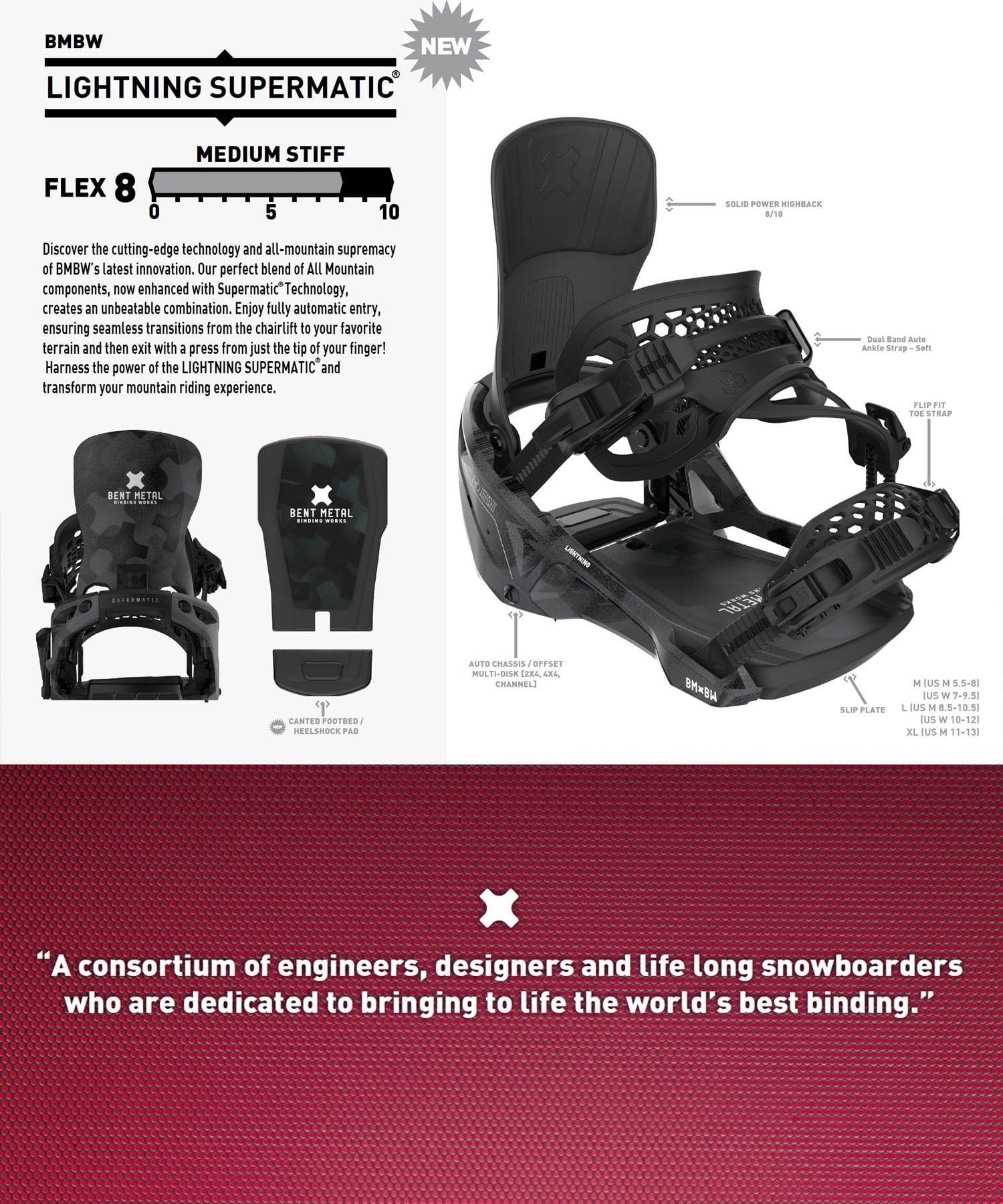BENT METAL ベントメタル スノーボード バインディング ビンディング メンズ LIGHTNING SUPERMATIC 25-26モデル MM B15【2526】(WHITE-M)