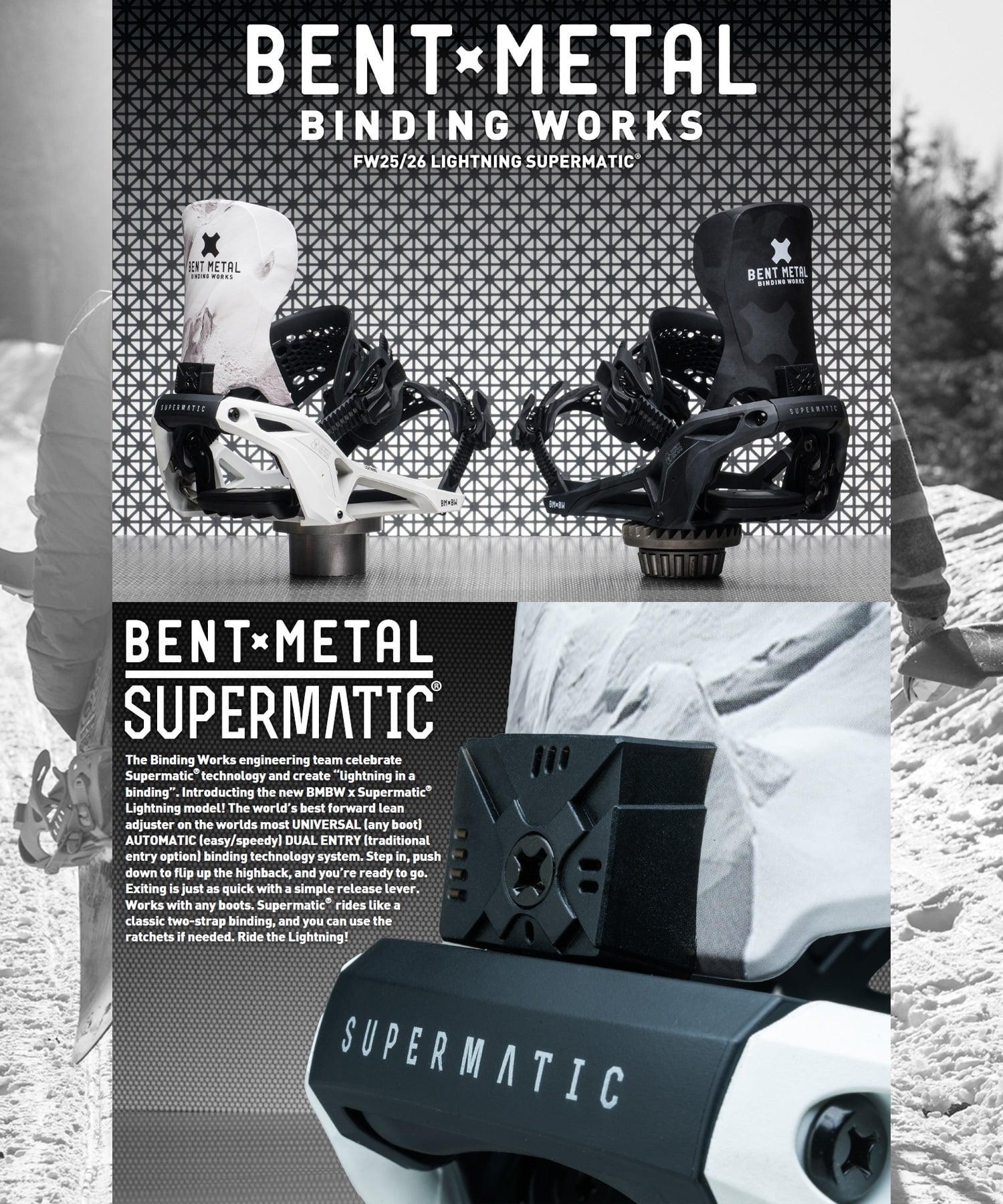 BENT METAL ベントメタル スノーボード バインディング ビンディング メンズ LIGHTNING SUPERMATIC 25-26モデル MM B15【2526】(WHITE-M)