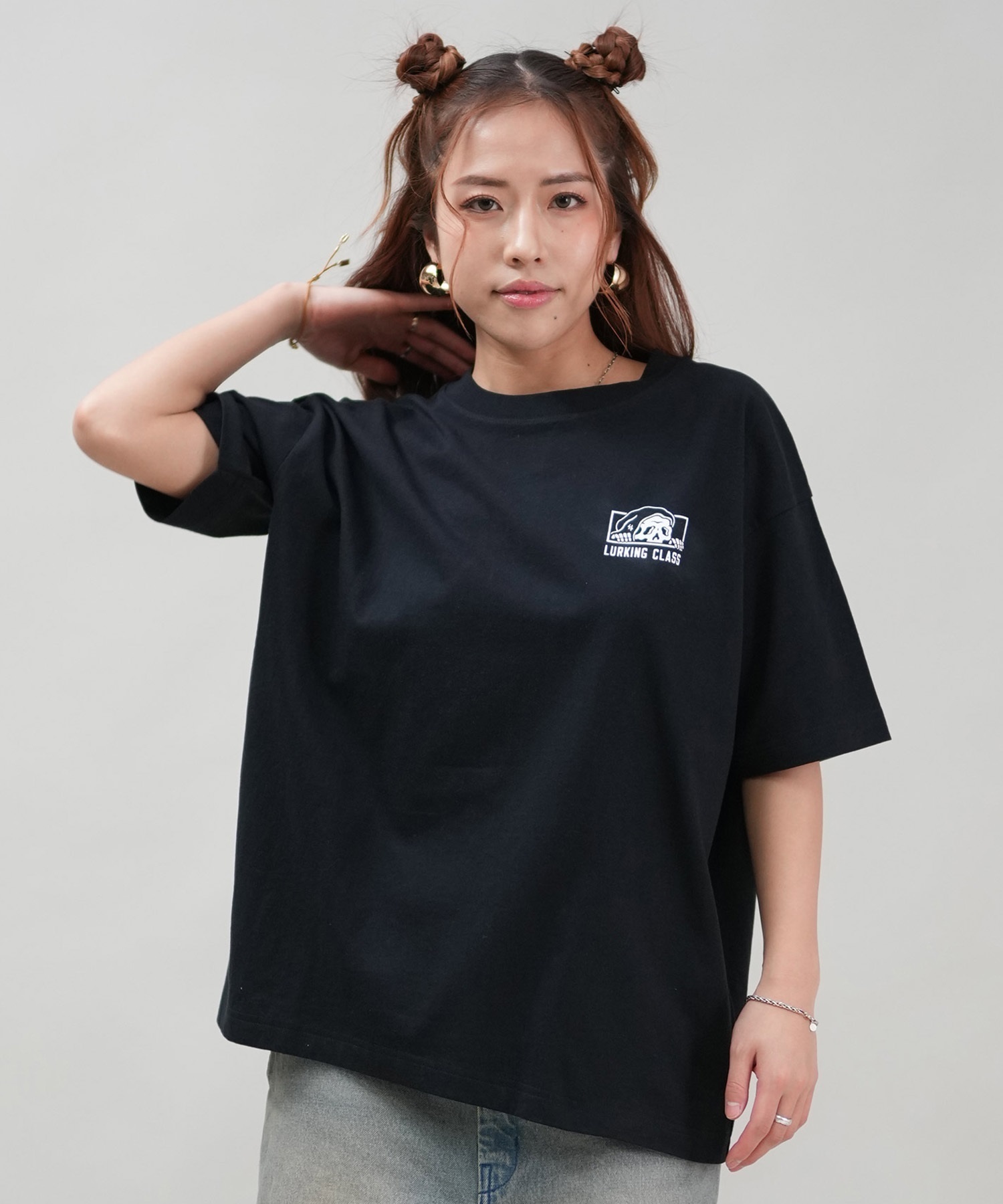 LURKING CLASS ラーキングクラス 半袖 Tシャツ レディース オーバーサイズ ユニセックス ST25STM01W ムラサキスポーツ限定(BLACK-M)
