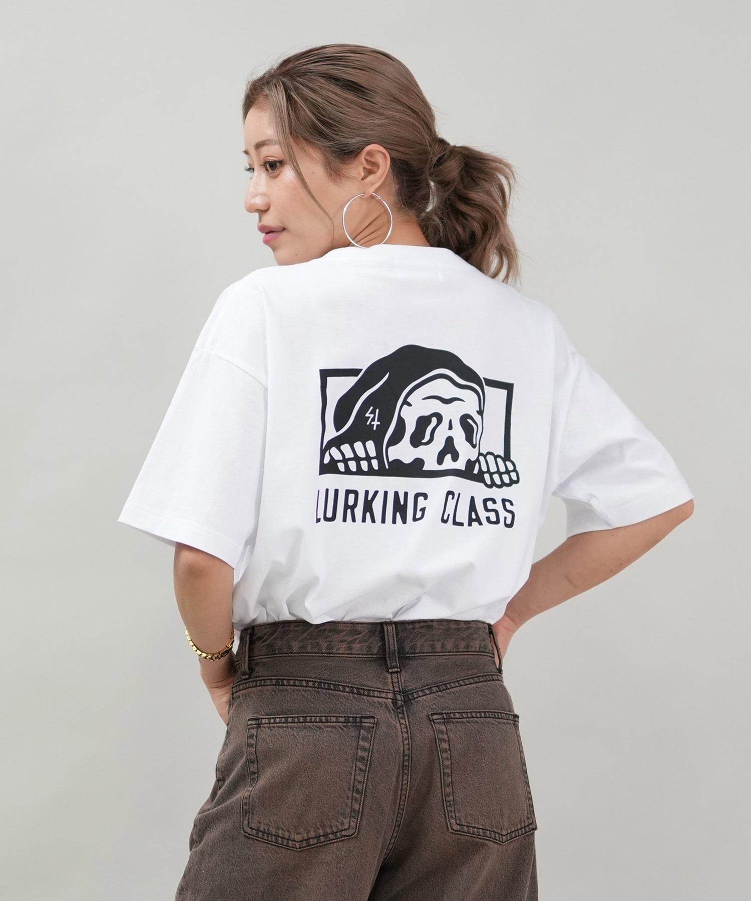LURKING CLASS ラーキングクラス 半袖 Tシャツ レディース オーバーサイズ ユニセックス ST25STM01W ムラサキスポーツ限定(BLACK-M)