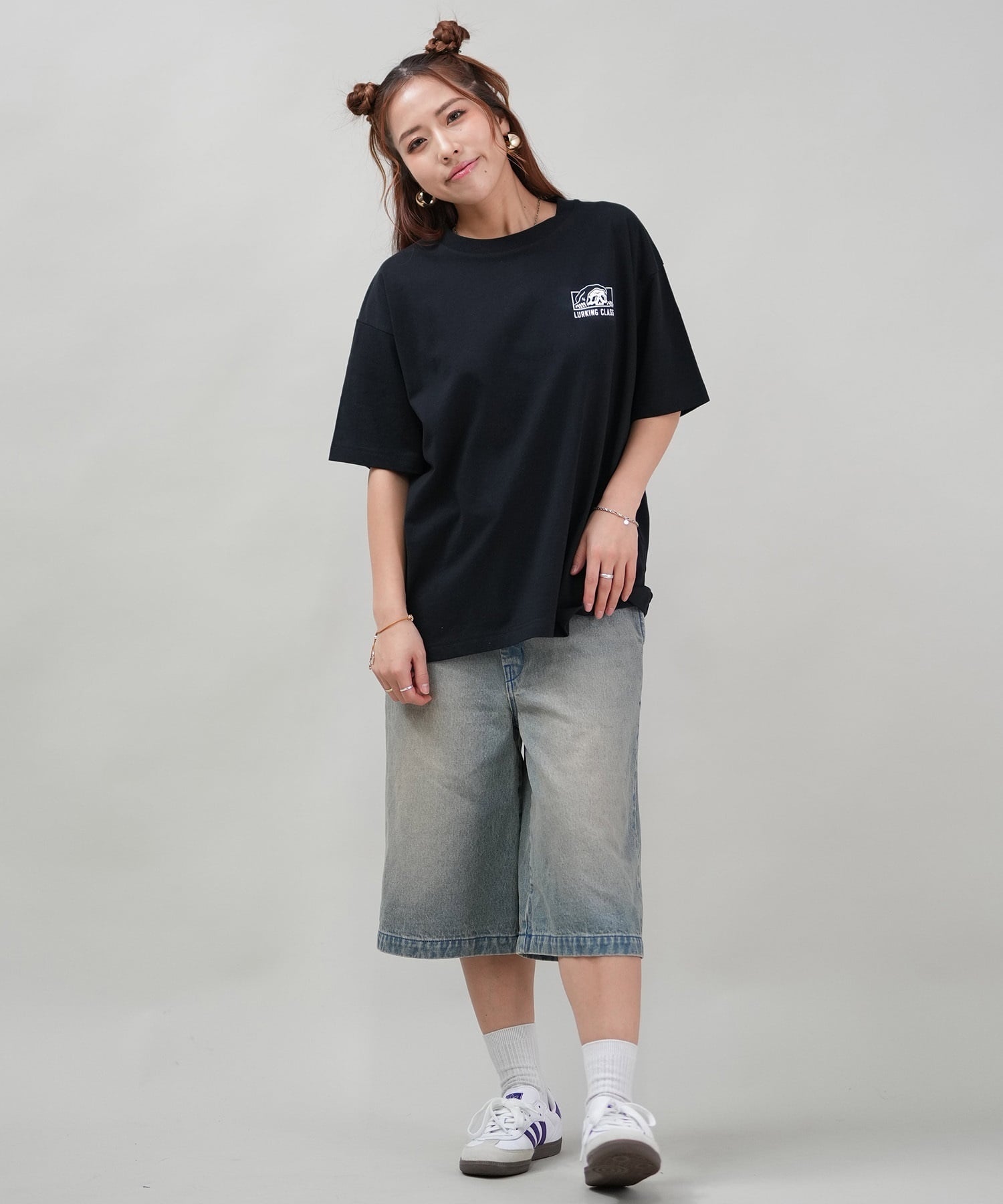 LURKING CLASS ラーキングクラス 半袖 Tシャツ レディース オーバーサイズ ユニセックス ST25STM01W ムラサキスポーツ限定(BLACK-M)