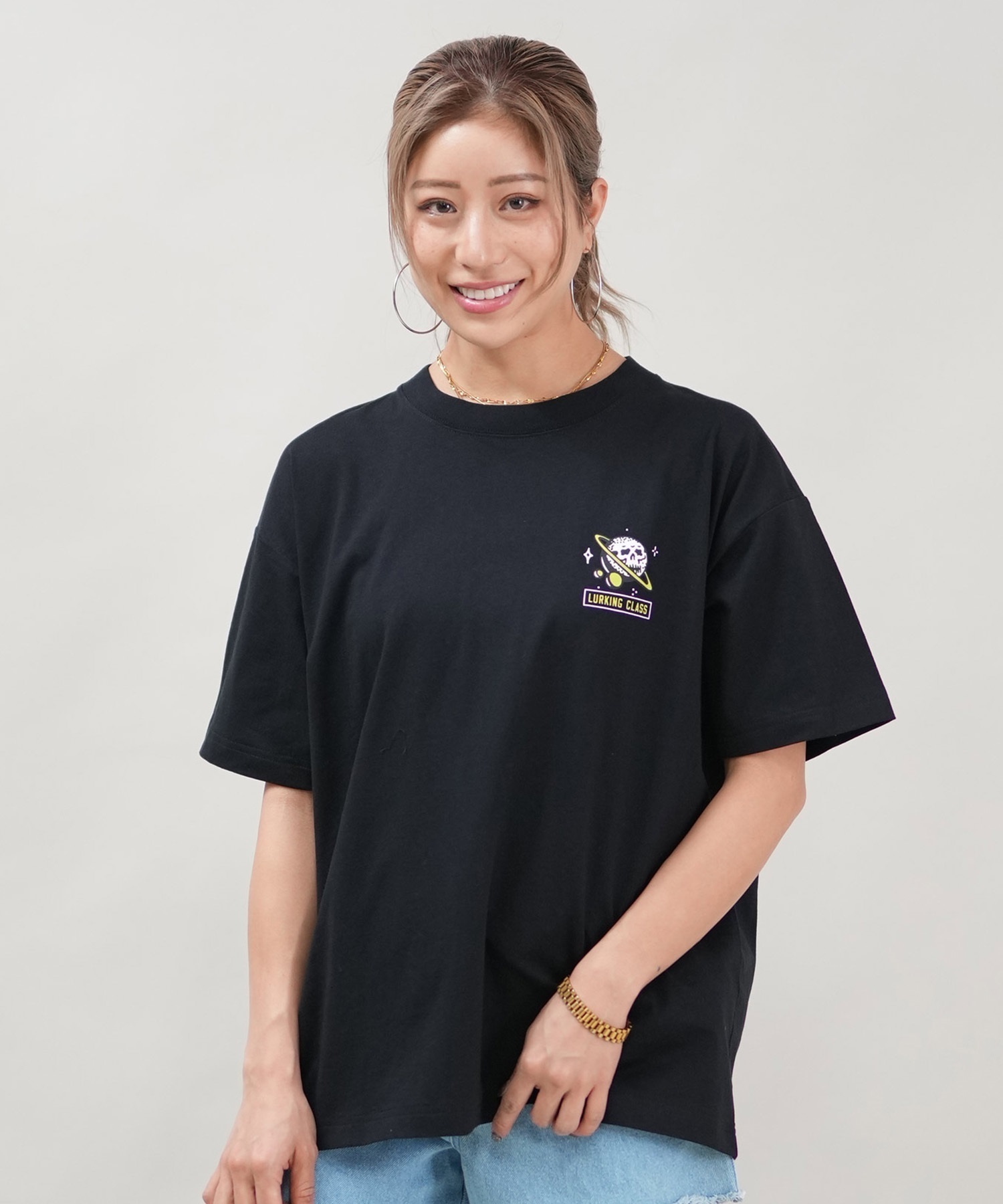 LURKING CLASS ラーキングクラス 半袖 Tシャツ レディース オーバーサイズ ユニセックス ST25STM02W ムラサキスポーツ限定(BLACK-M)