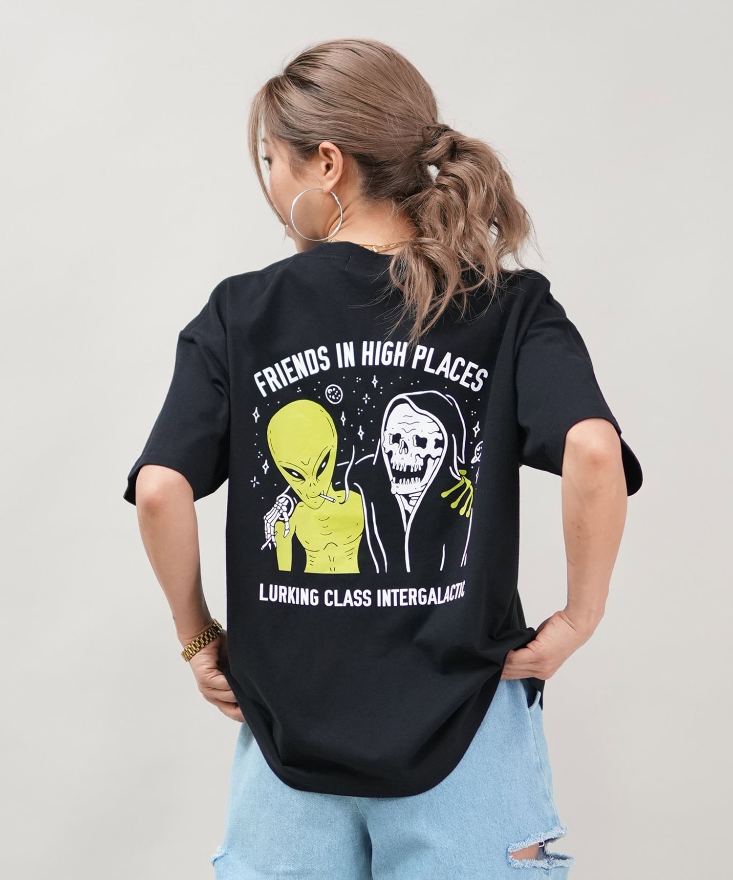 LURKING CLASS ラーキングクラス 半袖 Tシャツ レディース オーバーサイズ ユニセックス ST25STM02W ムラサキスポーツ限定(BLACK-M)