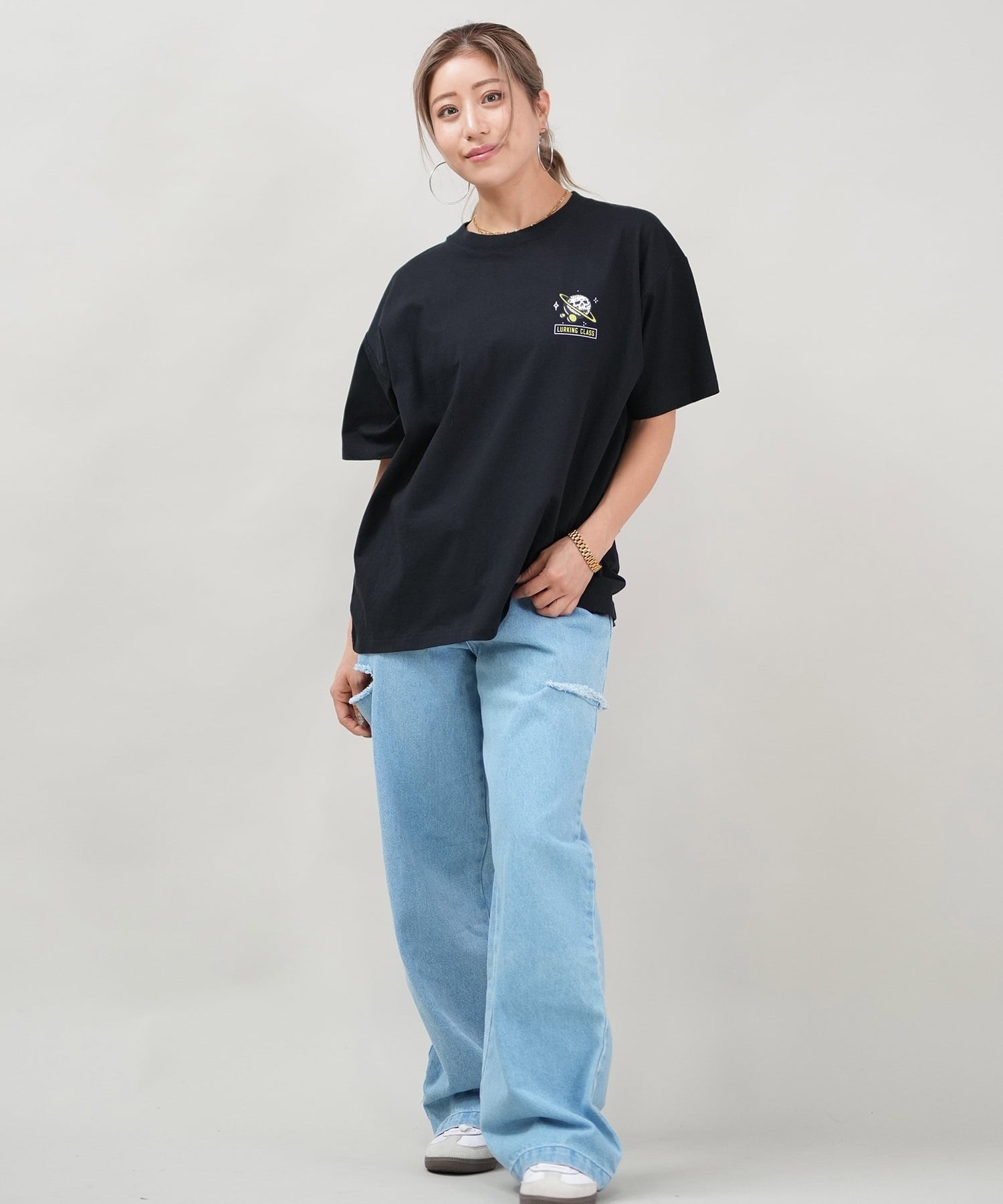 LURKING CLASS ラーキングクラス 半袖 Tシャツ レディース オーバーサイズ ユニセックス ST25STM02W ムラサキスポーツ限定(BLACK-M)